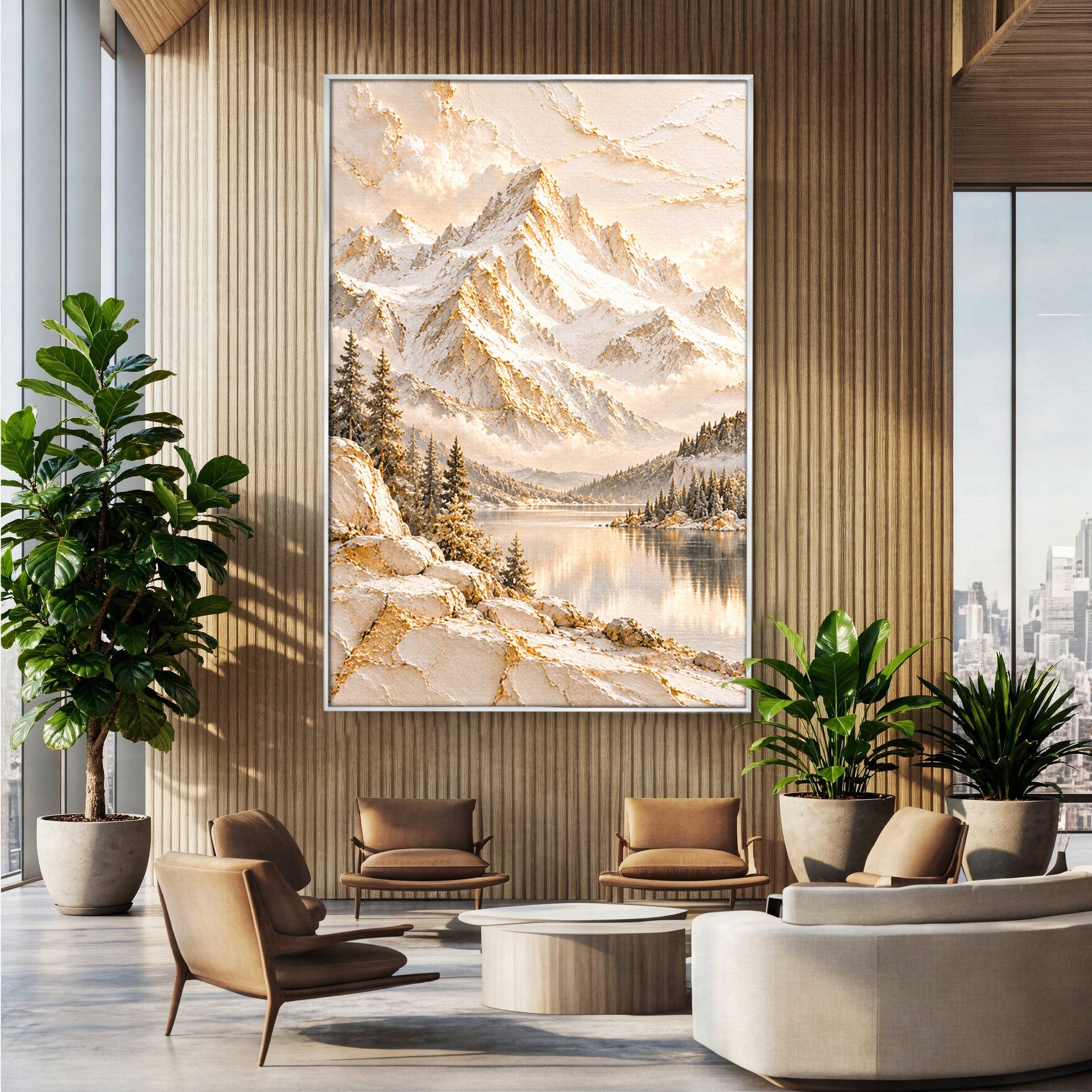Tablou Canvas Premium LuxCanva® PI1419, Munti Inzapeziti, Vacanta, Peisaj, Iarna, Lacul, Natura, Culori Vibrante, Living, Dormitor