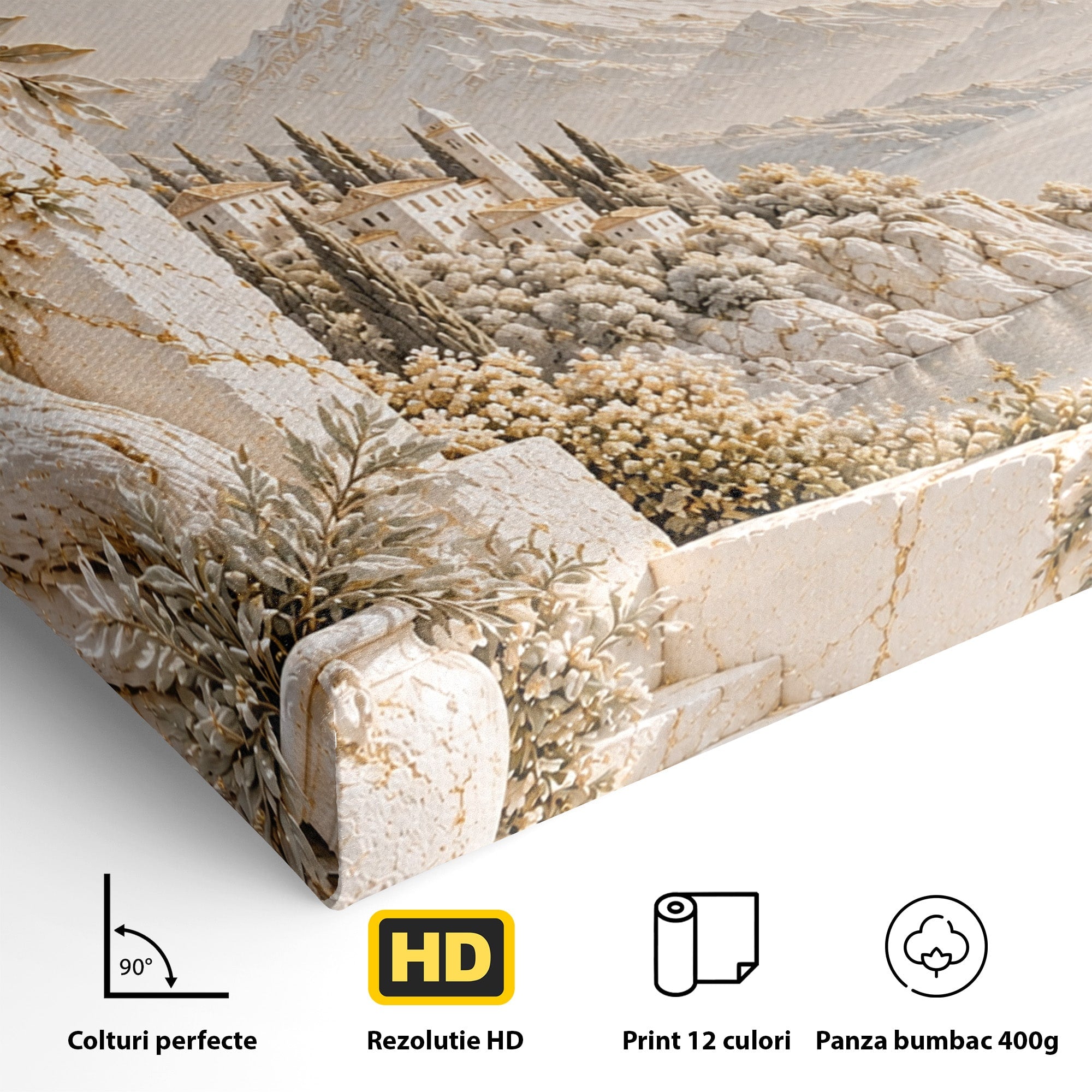 Tablou Canvas Premium LuxCanva® PI1421, Colt De Lume Mediteraneana, Peisaj, Meditatie, Mare, Munte, Arta, Culori Vibrante, Living, Dormitor