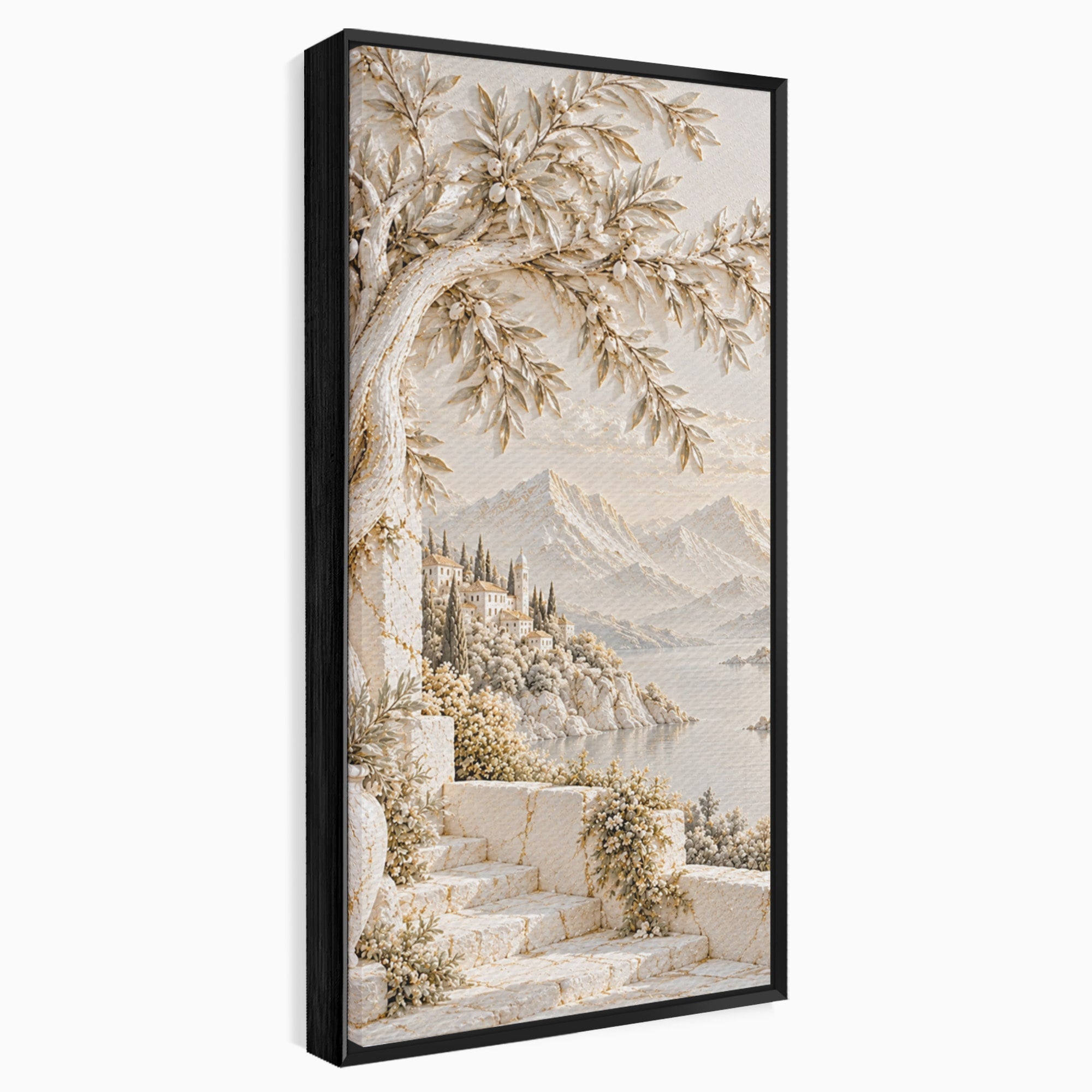 Tablou Canvas Premium LuxCanva® PI1421, Colt De Lume Mediteraneana, Peisaj, Meditatie, Mare, Munte, Arta, Culori Vibrante, Living, Dormitor