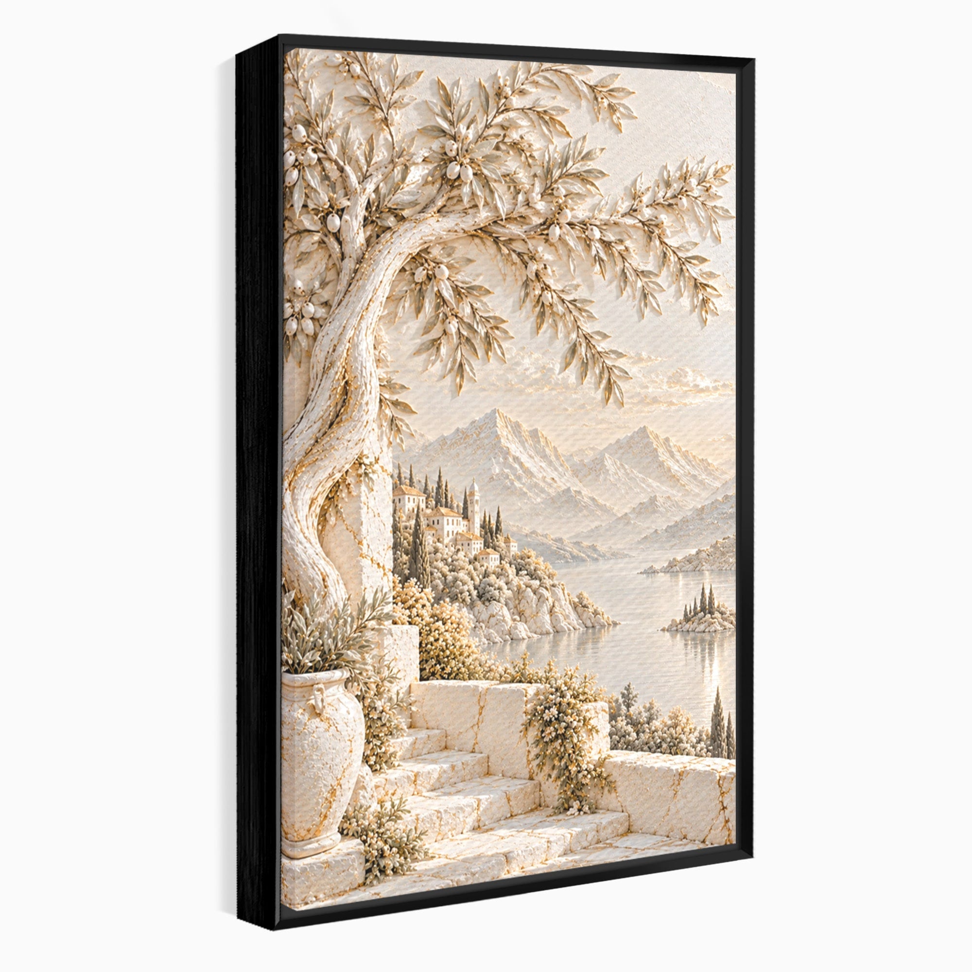 Tablou Canvas Premium LuxCanva® PI1421, Colt De Lume Mediteraneana, Peisaj, Meditatie, Mare, Munte, Arta, Culori Vibrante, Living, Dormitor