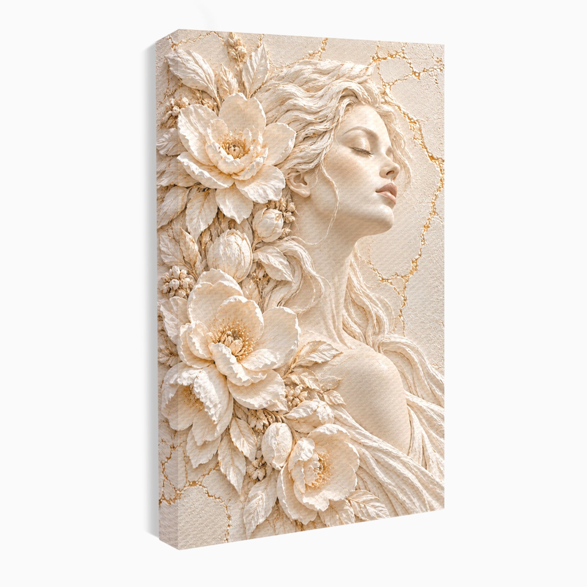 Tablou Canvas Premium LuxCanva® PI1422, Zeița Naturii, Femeie, Flori, Serafic, Eleganta, Culori Vibrante, Living, Dormitor, Salon