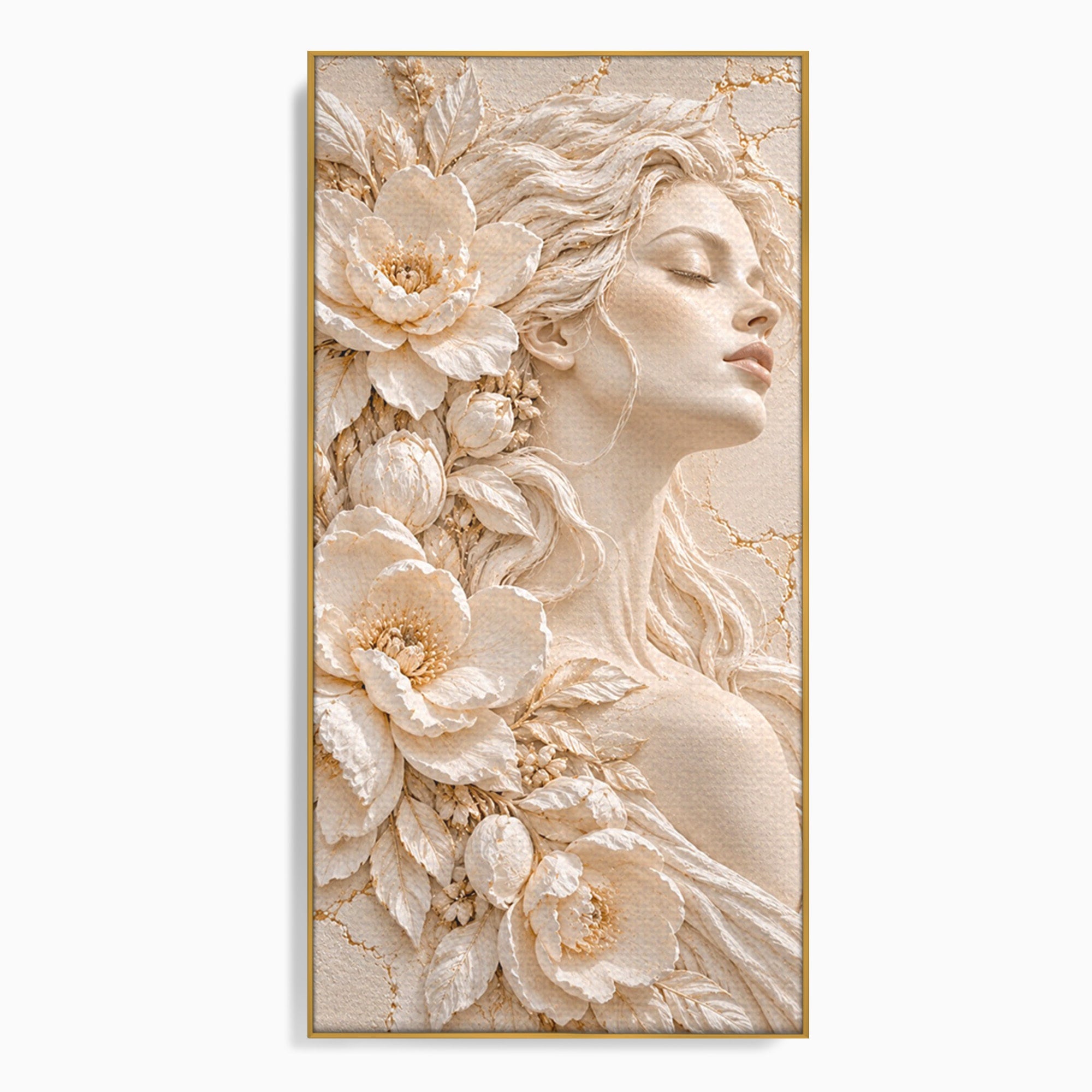 Tablou Canvas Premium LuxCanva® PI1422, Zeița Naturii, Femeie, Flori, Serafic, Eleganta, Culori Vibrante, Living, Dormitor, Salon