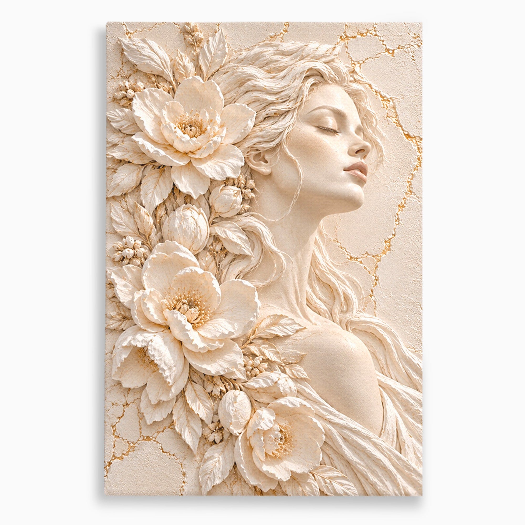 Tablou Canvas Premium LuxCanva® PI1422, Zeița Naturii, Femeie, Flori, Serafic, Eleganta, Culori Vibrante, Living, Dormitor, Salon