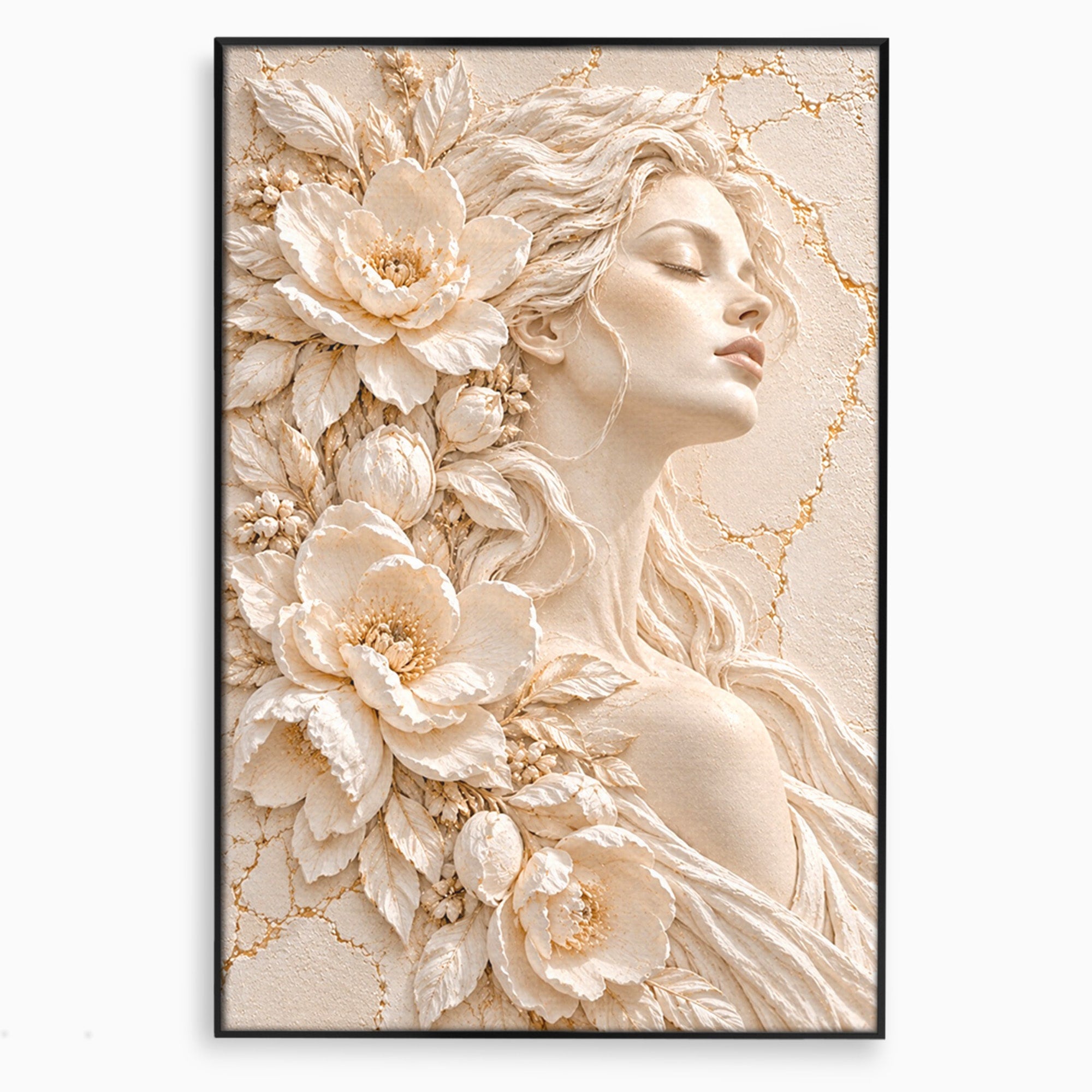 Tablou Canvas Premium LuxCanva® PI1422, Zeița Naturii, Femeie, Flori, Serafic, Eleganta, Culori Vibrante, Living, Dormitor, Salon