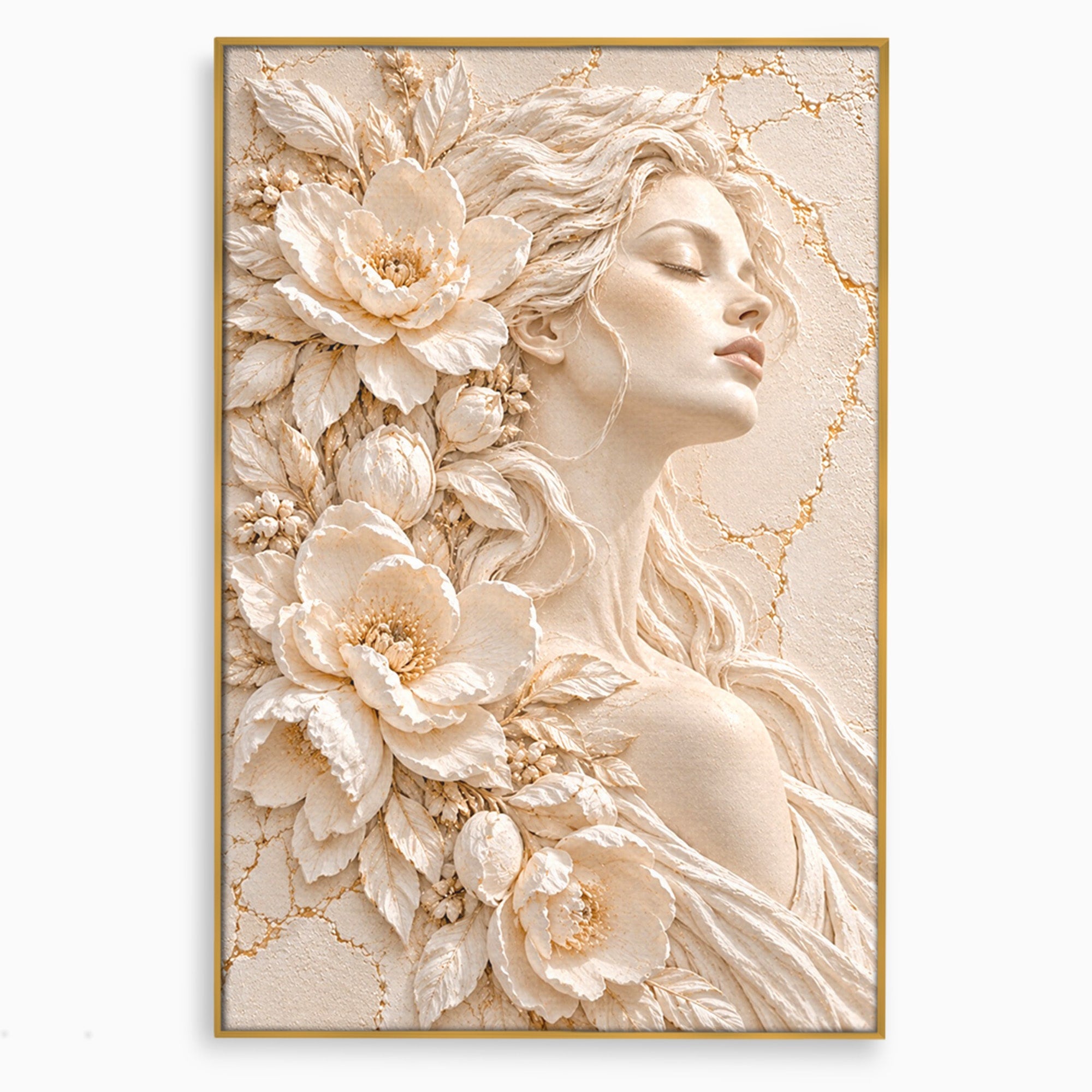 Tablou Canvas Premium LuxCanva® PI1422, Zeița Naturii, Femeie, Flori, Serafic, Eleganta, Culori Vibrante, Living, Dormitor, Salon