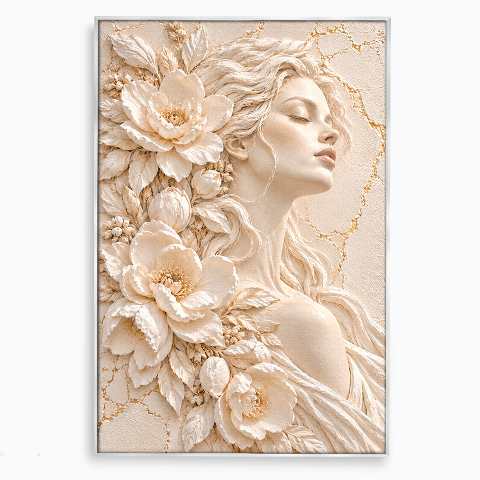 Tablou Canvas Premium LuxCanva® PI1422, Zeița Naturii, Femeie, Flori, Serafic, Eleganta, Culori Vibrante, Living, Dormitor, Salon