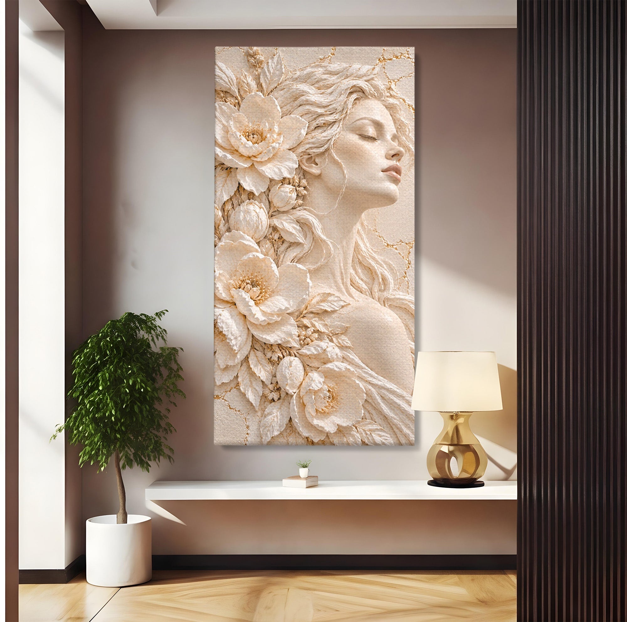 Tablou Canvas Premium LuxCanva® PI1422, Zeița Naturii, Femeie, Flori, Serafic, Eleganta, Culori Vibrante, Living, Dormitor, Salon