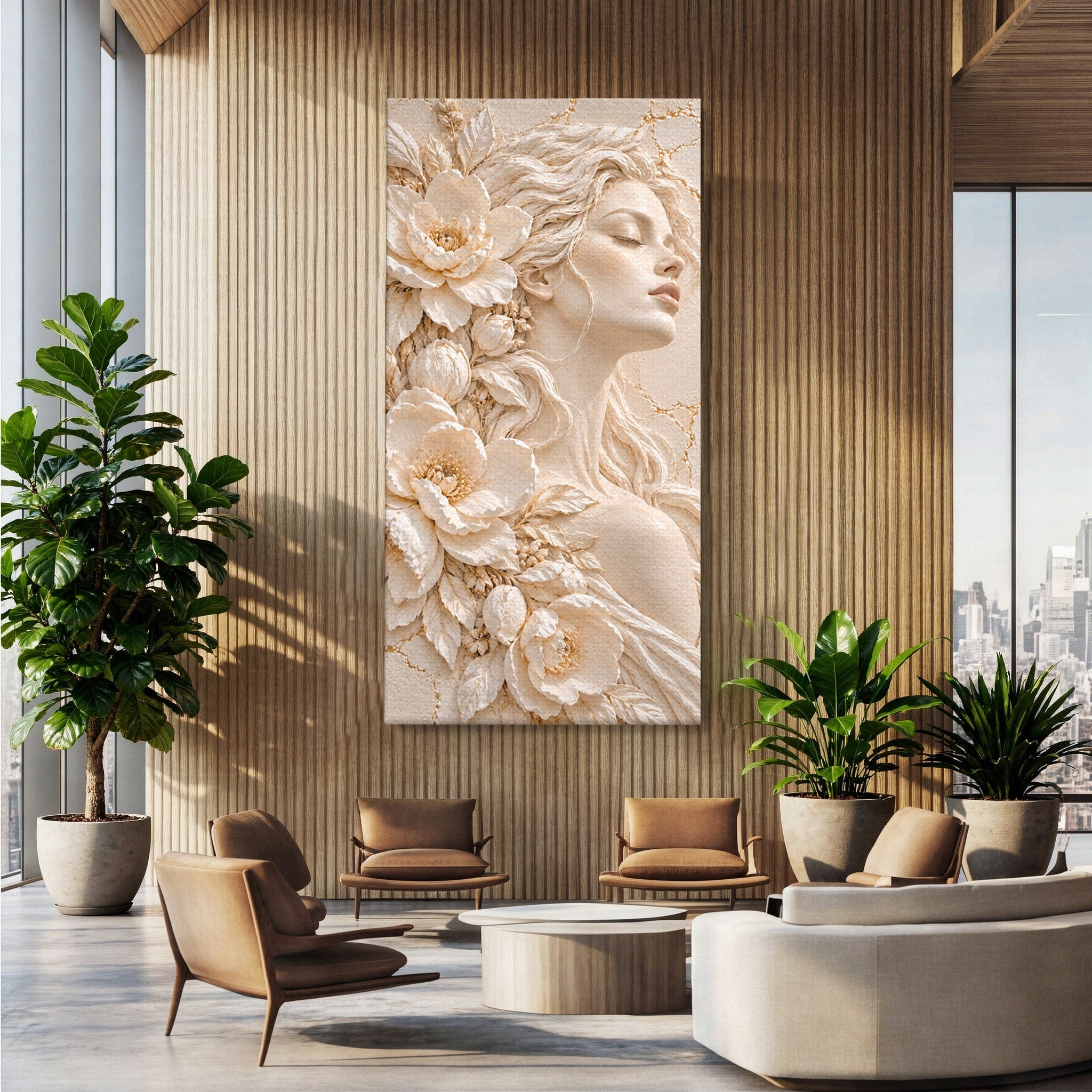 Tablou Canvas Premium LuxCanva® PI1422, Zeița Naturii, Femeie, Flori, Serafic, Eleganta, Culori Vibrante, Living, Dormitor, Salon