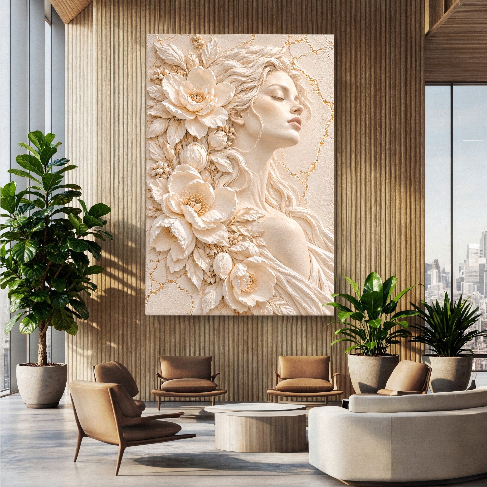 Tablou Canvas Premium LuxCanva® PI1422, Zeița Naturii, Femeie, Flori, Serafic, Eleganta, Culori Vibrante, Living, Dormitor, Salon