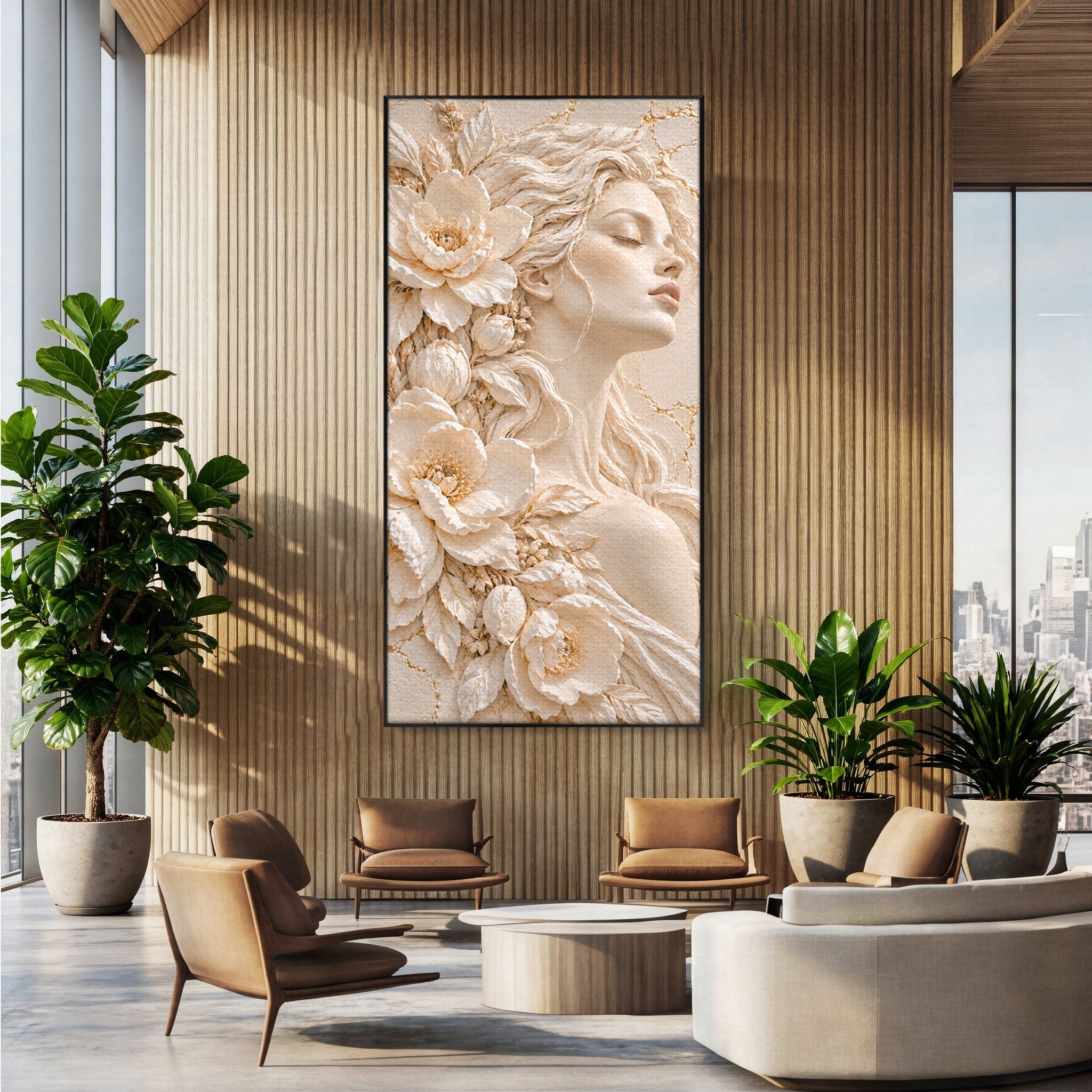 Tablou Canvas Premium LuxCanva® PI1422, Zeița Naturii, Femeie, Flori, Serafic, Eleganta, Culori Vibrante, Living, Dormitor, Salon