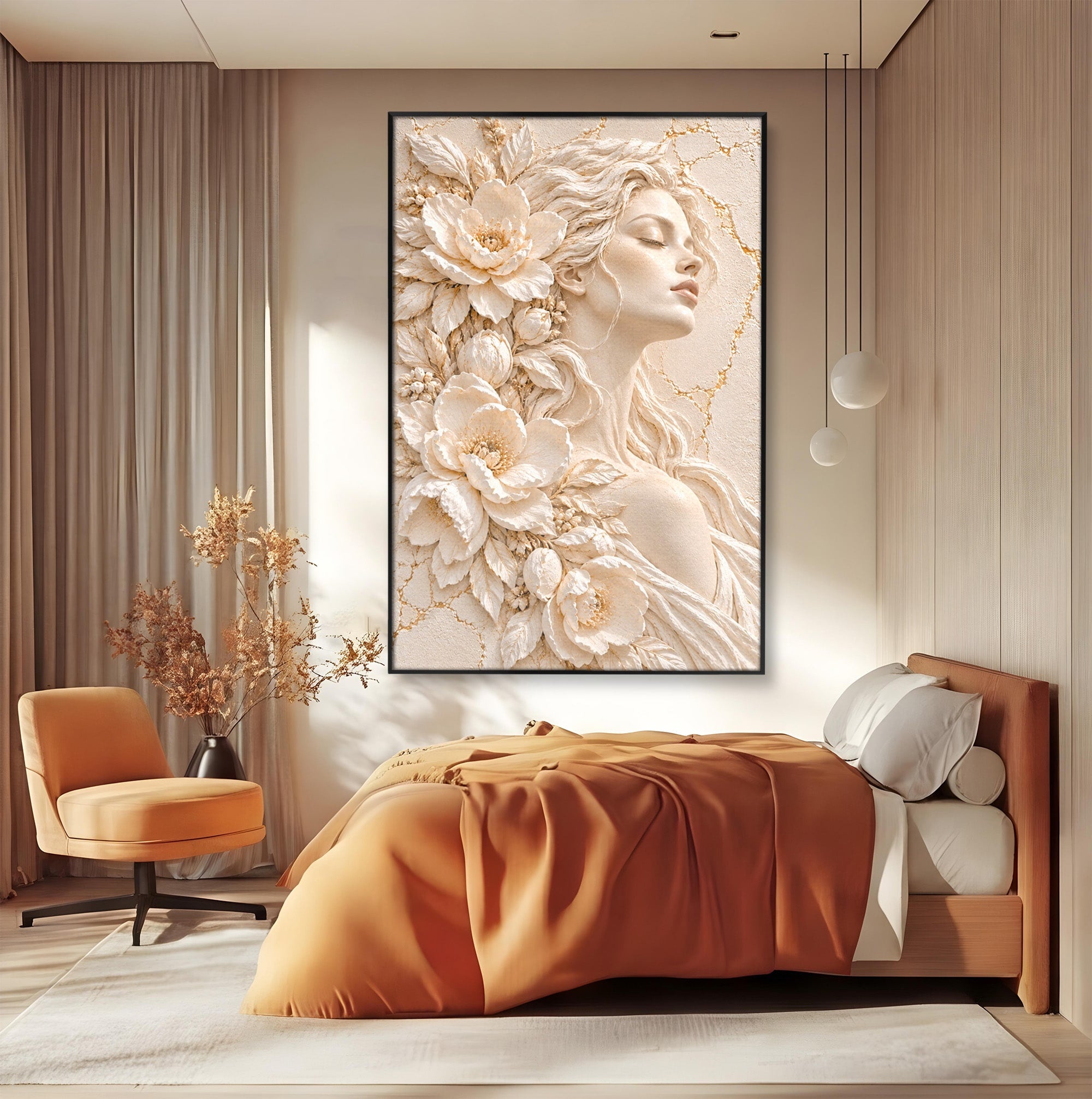 Tablou Canvas Premium LuxCanva® PI1422, Zeița Naturii, Femeie, Flori, Serafic, Eleganta, Culori Vibrante, Living, Dormitor, Salon