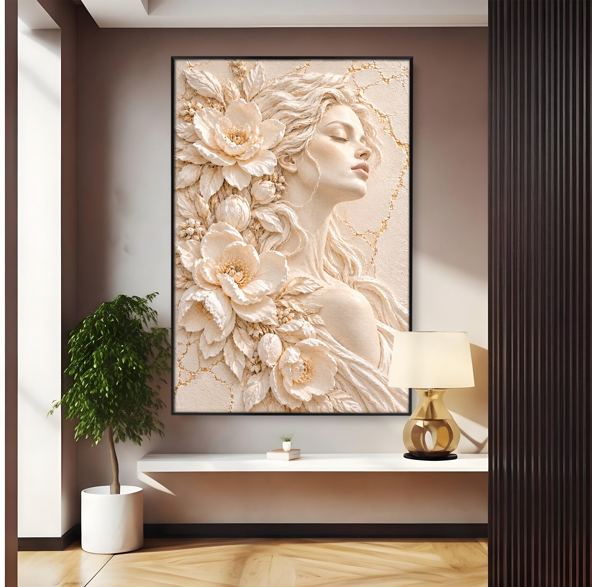 Tablou Canvas Premium LuxCanva® PI1422, Zeița Naturii, Femeie, Flori, Serafic, Eleganta, Culori Vibrante, Living, Dormitor, Salon
