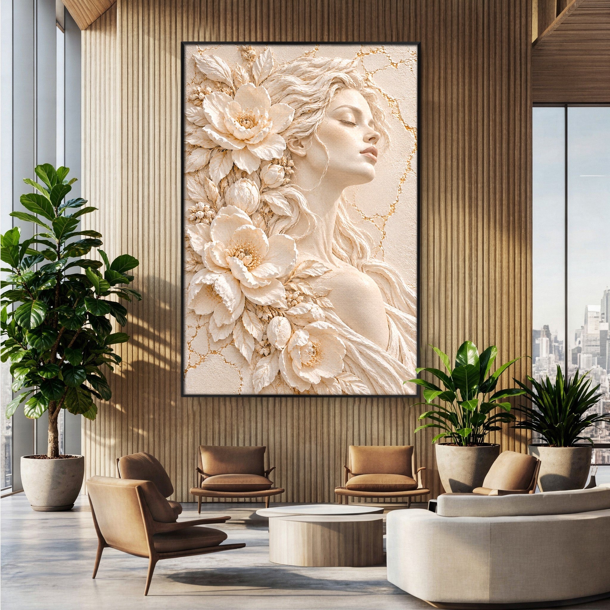 Tablou Canvas Premium LuxCanva® PI1422, Zeița Naturii, Femeie, Flori, Serafic, Eleganta, Culori Vibrante, Living, Dormitor, Salon