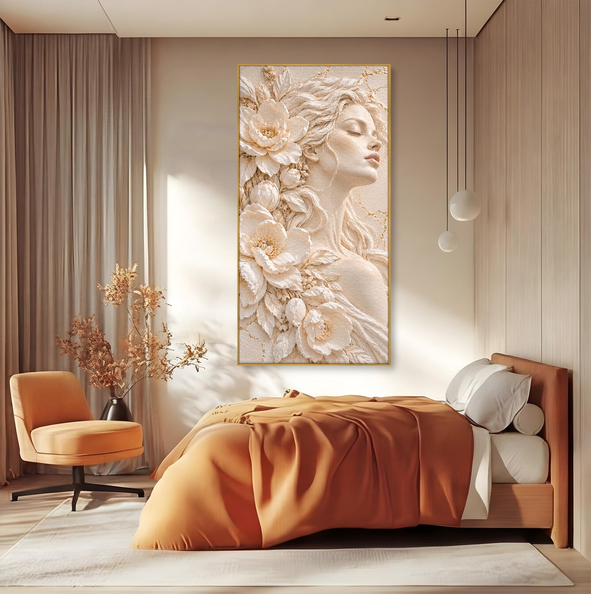 Tablou Canvas Premium LuxCanva® PI1422, Zeița Naturii, Femeie, Flori, Serafic, Eleganta, Culori Vibrante, Living, Dormitor, Salon