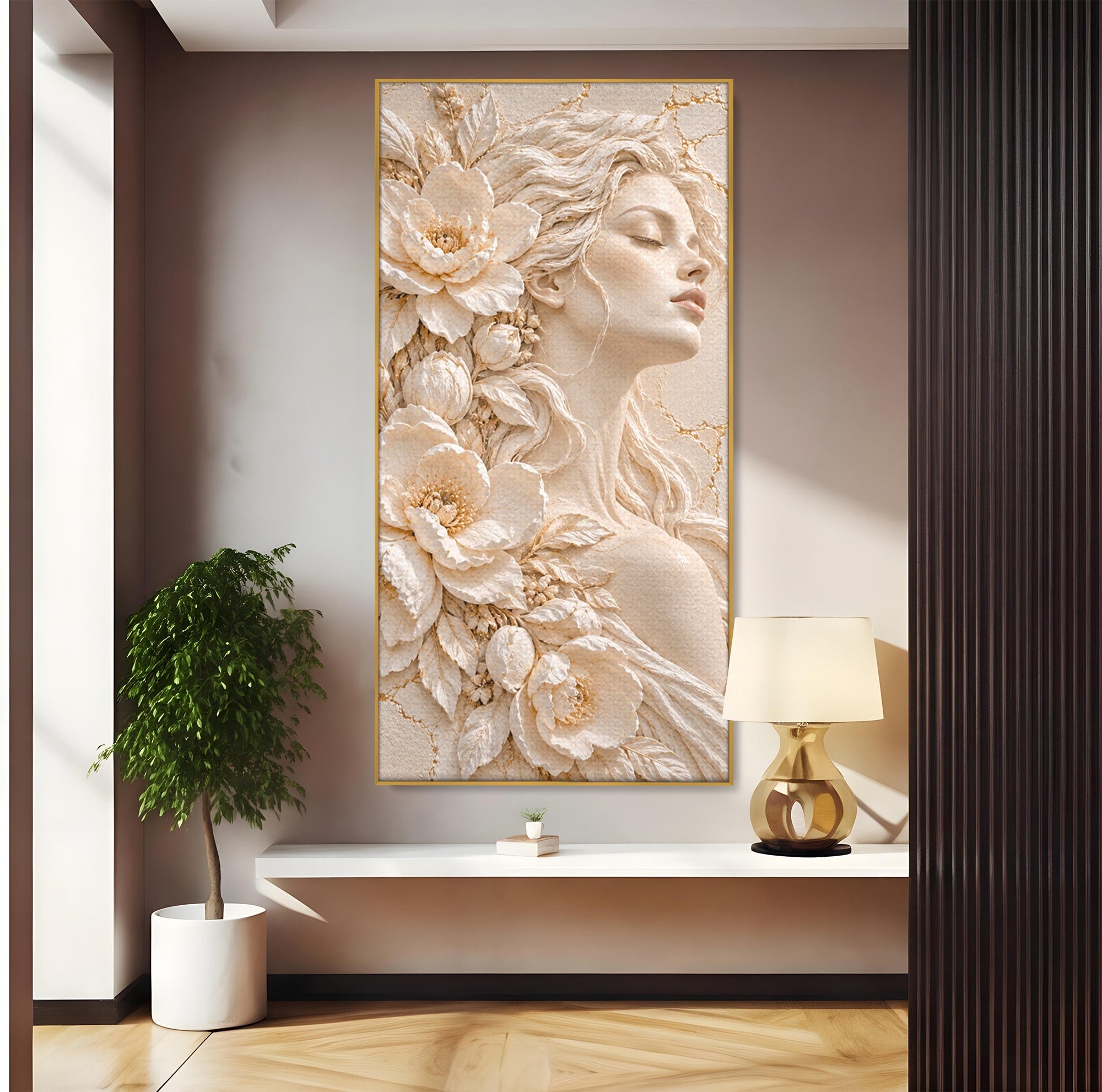 Tablou Canvas Premium LuxCanva® PI1422, Zeița Naturii, Femeie, Flori, Serafic, Eleganta, Culori Vibrante, Living, Dormitor, Salon