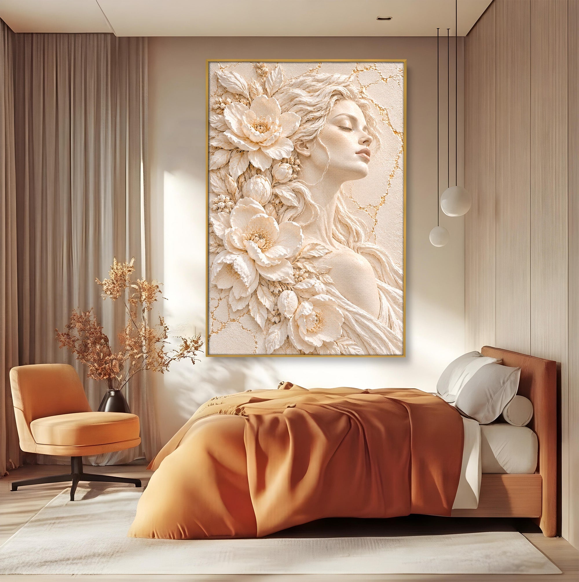 Tablou Canvas Premium LuxCanva® PI1422, Zeița Naturii, Femeie, Flori, Serafic, Eleganta, Culori Vibrante, Living, Dormitor, Salon