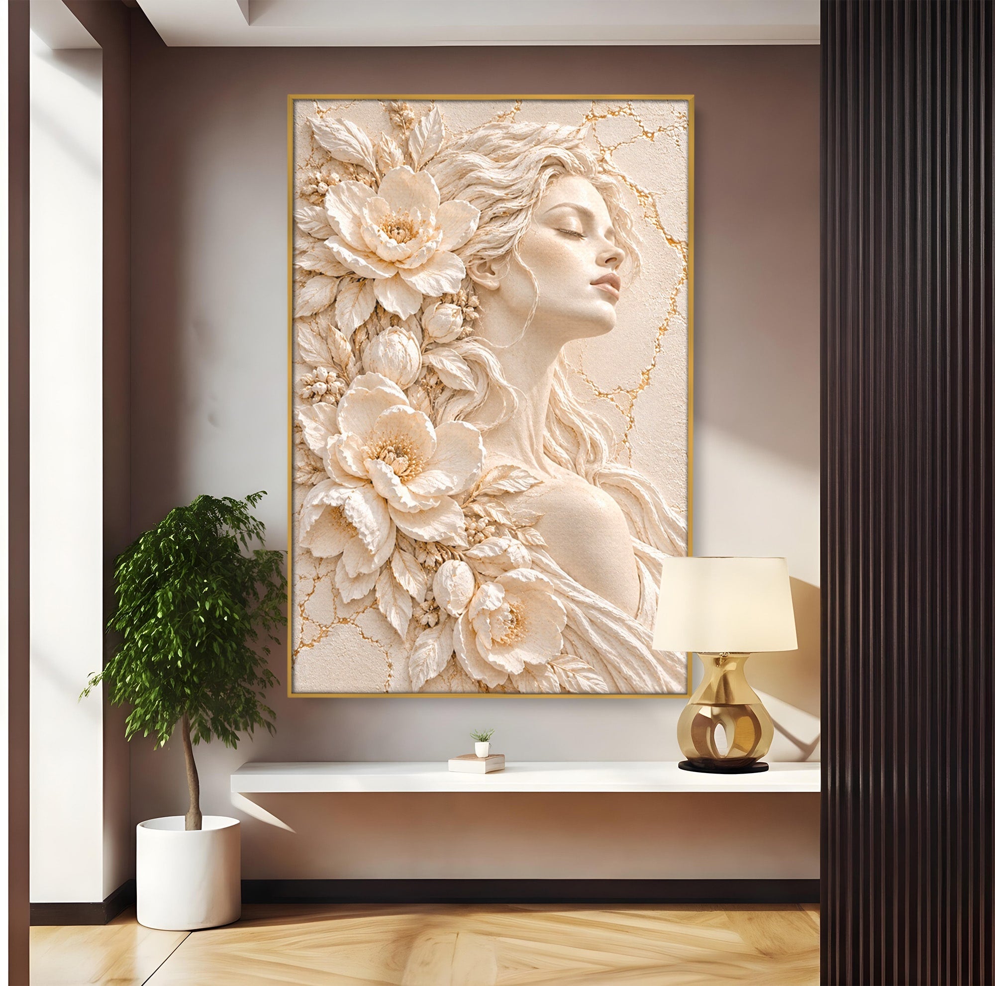 Tablou Canvas Premium LuxCanva® PI1422, Zeița Naturii, Femeie, Flori, Serafic, Eleganta, Culori Vibrante, Living, Dormitor, Salon