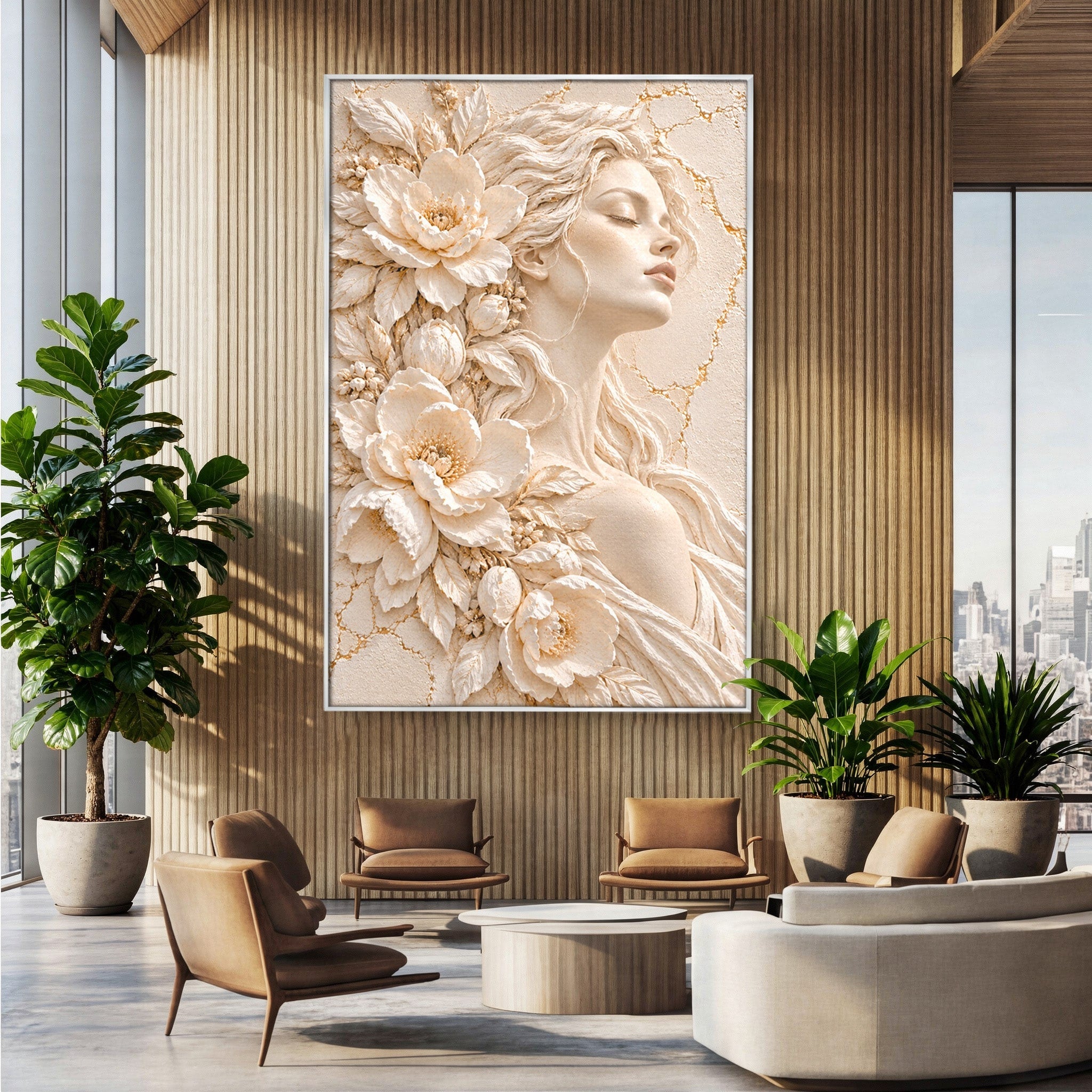 Tablou Canvas Premium LuxCanva® PI1422, Zeița Naturii, Femeie, Flori, Serafic, Eleganta, Culori Vibrante, Living, Dormitor, Salon