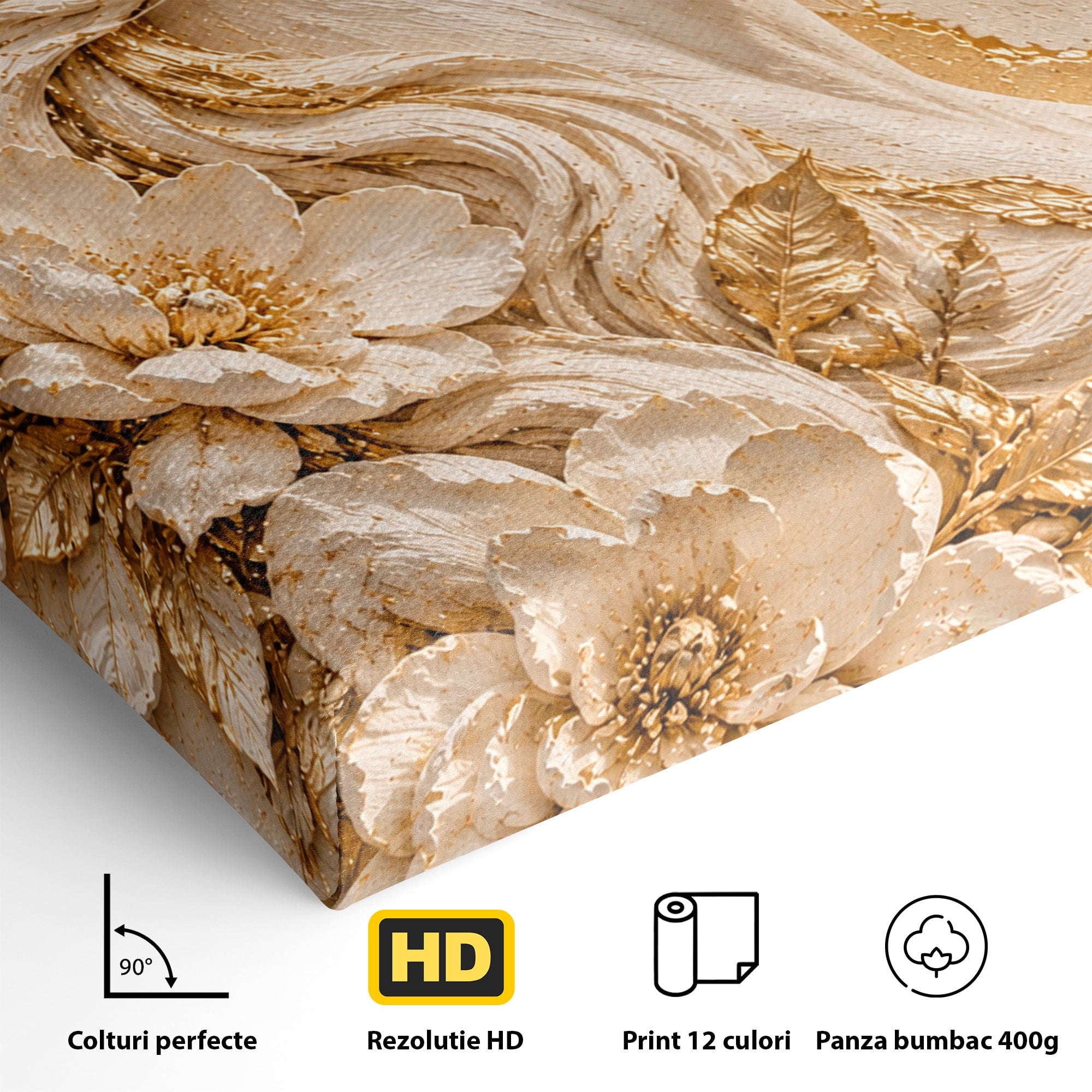 Tablou Canvas Premium LuxCanva® PI1423, Cal Auriu Regal, Armasar, Frumusete, Flori, Eleganta, Culori Vibrante, Living, Dormitor