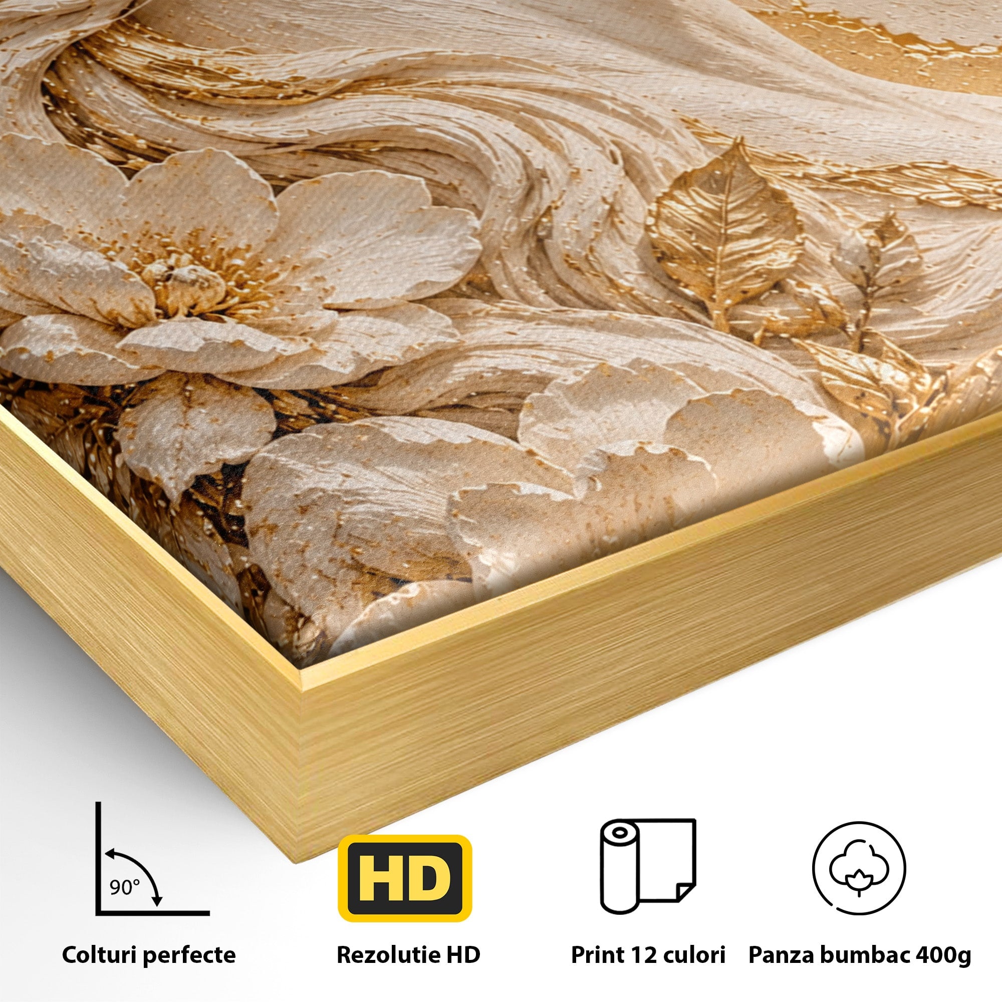 Tablou Canvas Premium LuxCanva® PI1423, Cal Auriu Regal, Armasar, Frumusete, Flori, Eleganta, Culori Vibrante, Living, Dormitor