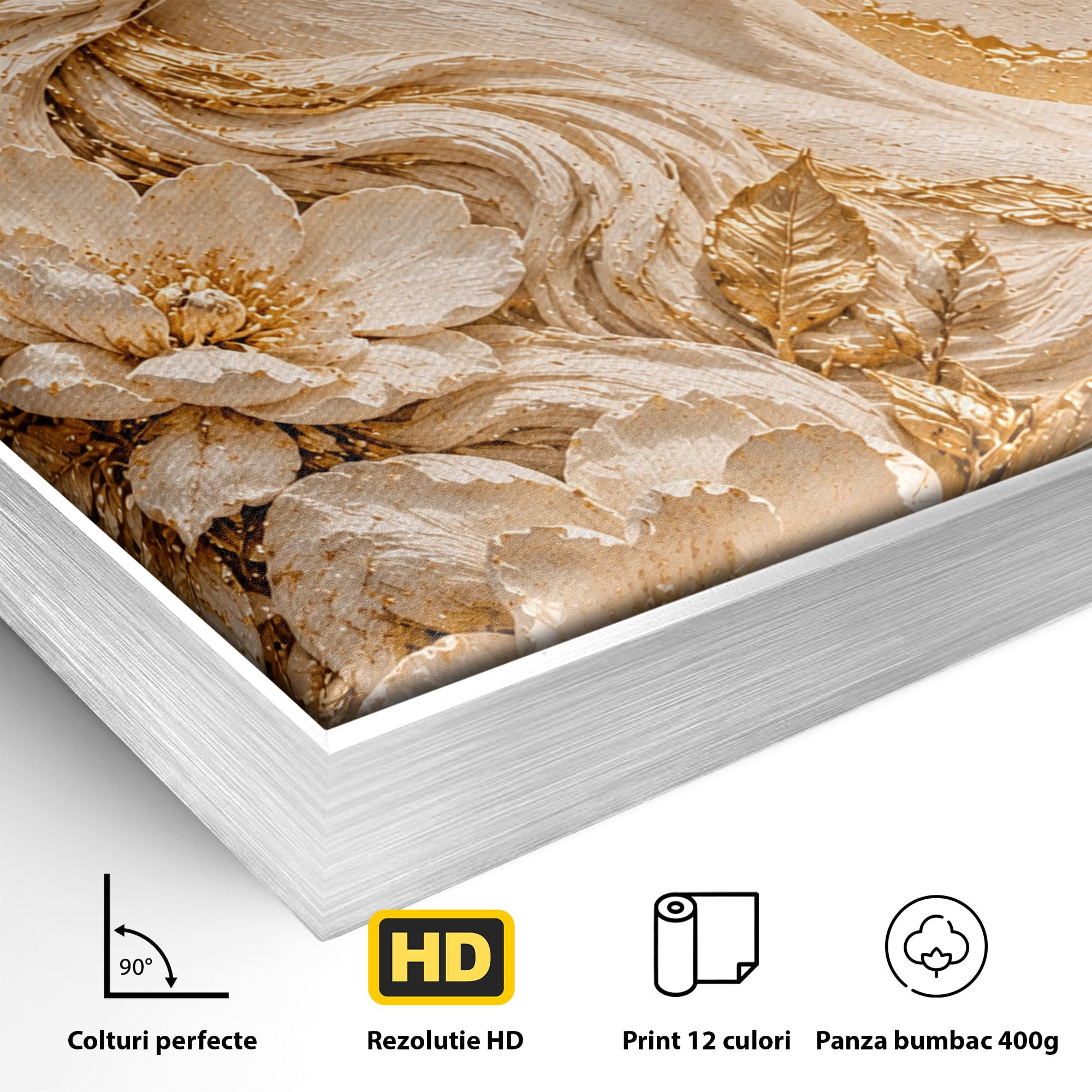 Tablou Canvas Premium LuxCanva® PI1423, Cal Auriu Regal, Armasar, Frumusete, Flori, Eleganta, Culori Vibrante, Living, Dormitor