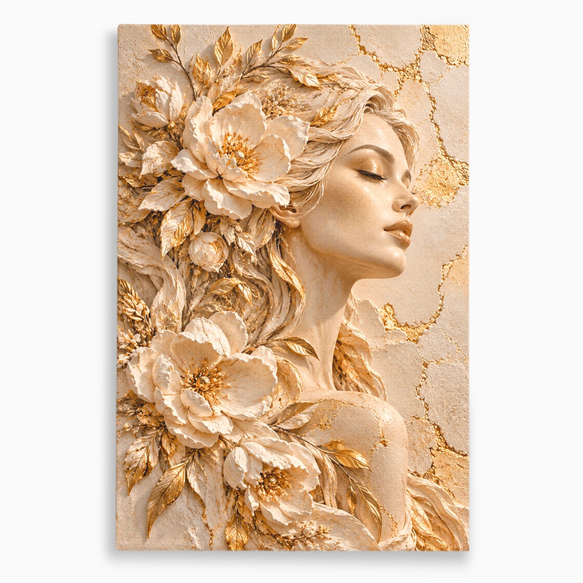 Tablou Canvas Premium LuxCanva® PI1424, Zeița Florilor, Divin, Femeie, Portret, Eleganță, Culori Vibrante, Living, Dormitor