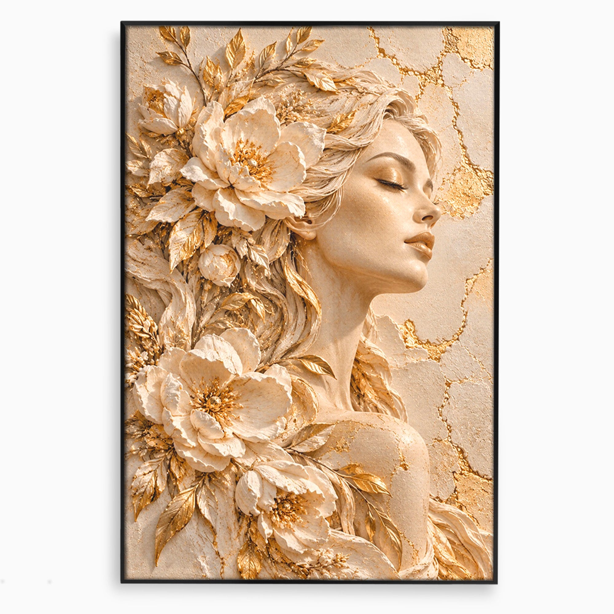 Tablou Canvas Premium LuxCanva® PI1424, Zeița Florilor, Divin, Femeie, Portret, Eleganță, Culori Vibrante, Living, Dormitor