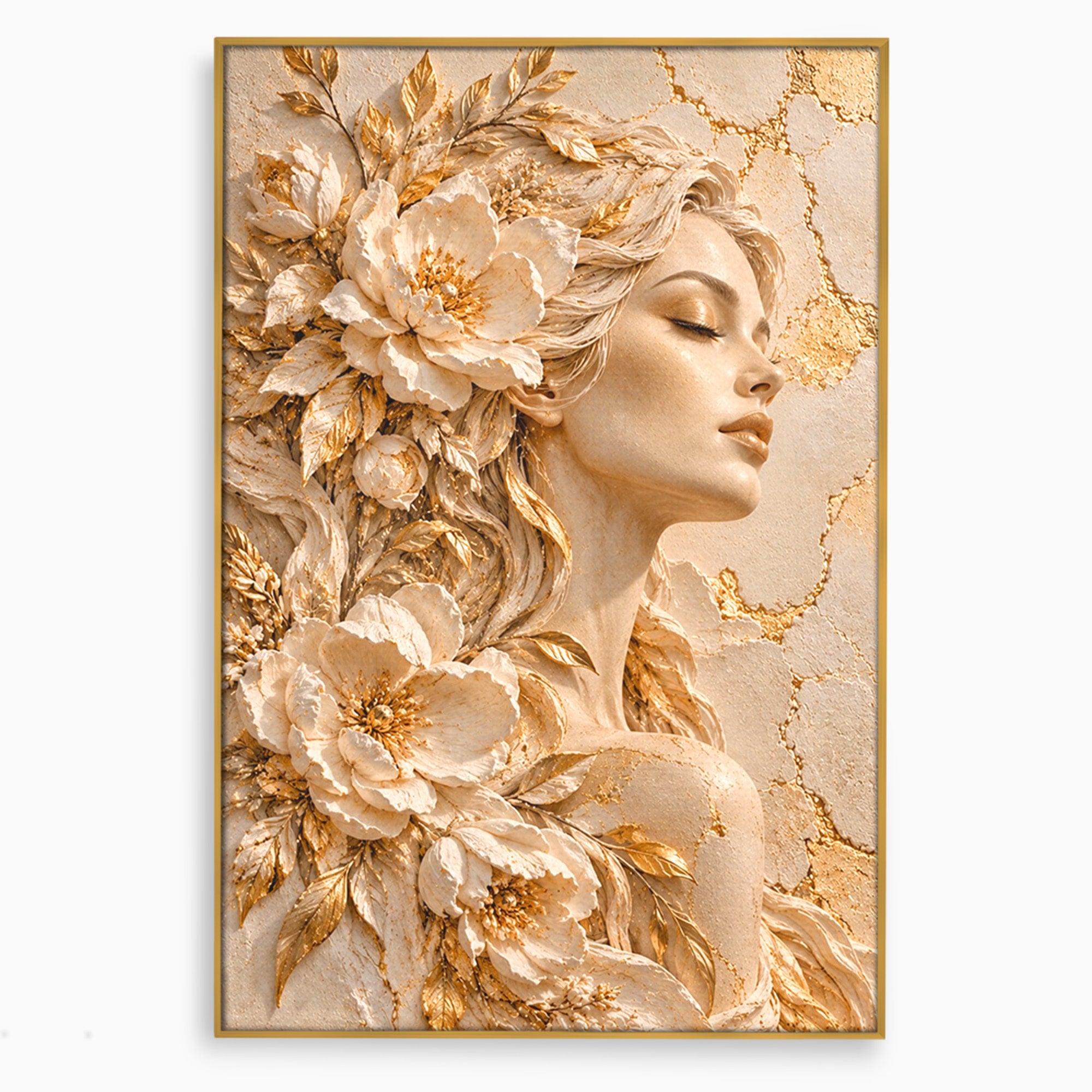 Tablou Canvas Premium LuxCanva® PI1424, Zeița Florilor, Divin, Femeie, Portret, Eleganță, Culori Vibrante, Living, Dormitor
