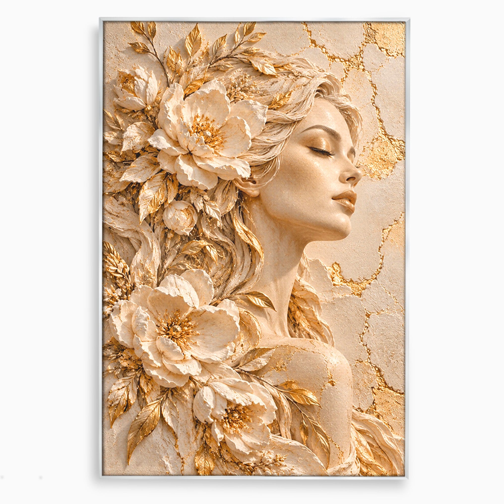 Tablou Canvas Premium LuxCanva® PI1424, Zeița Florilor, Divin, Femeie, Portret, Eleganță, Culori Vibrante, Living, Dormitor