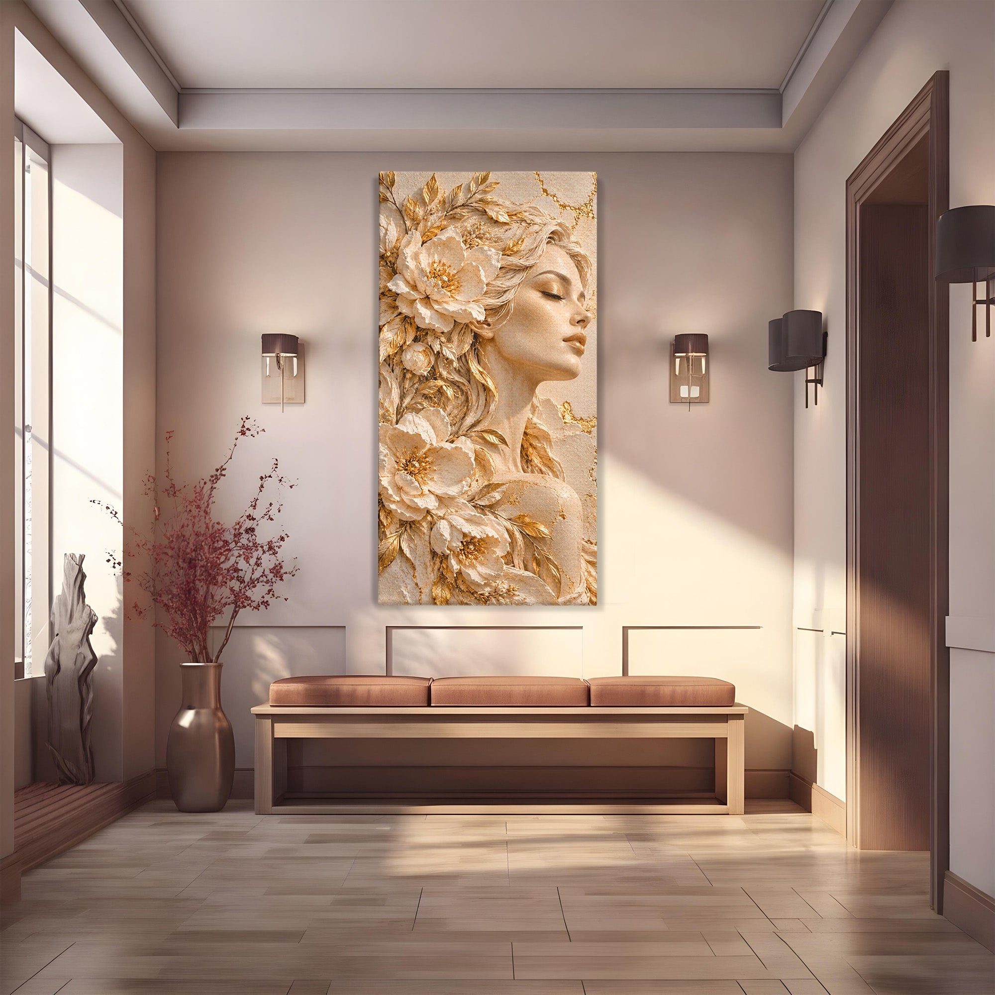 Tablou Canvas Premium LuxCanva® PI1424, Zeița Florilor, Divin, Femeie, Portret, Eleganță, Culori Vibrante, Living, Dormitor