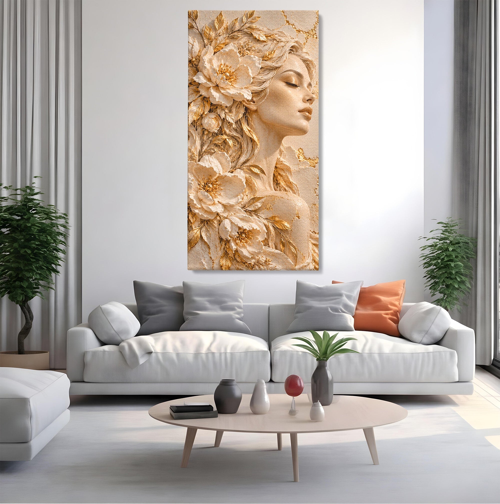 Tablou Canvas Premium LuxCanva® PI1424, Zeița Florilor, Divin, Femeie, Portret, Eleganță, Culori Vibrante, Living, Dormitor