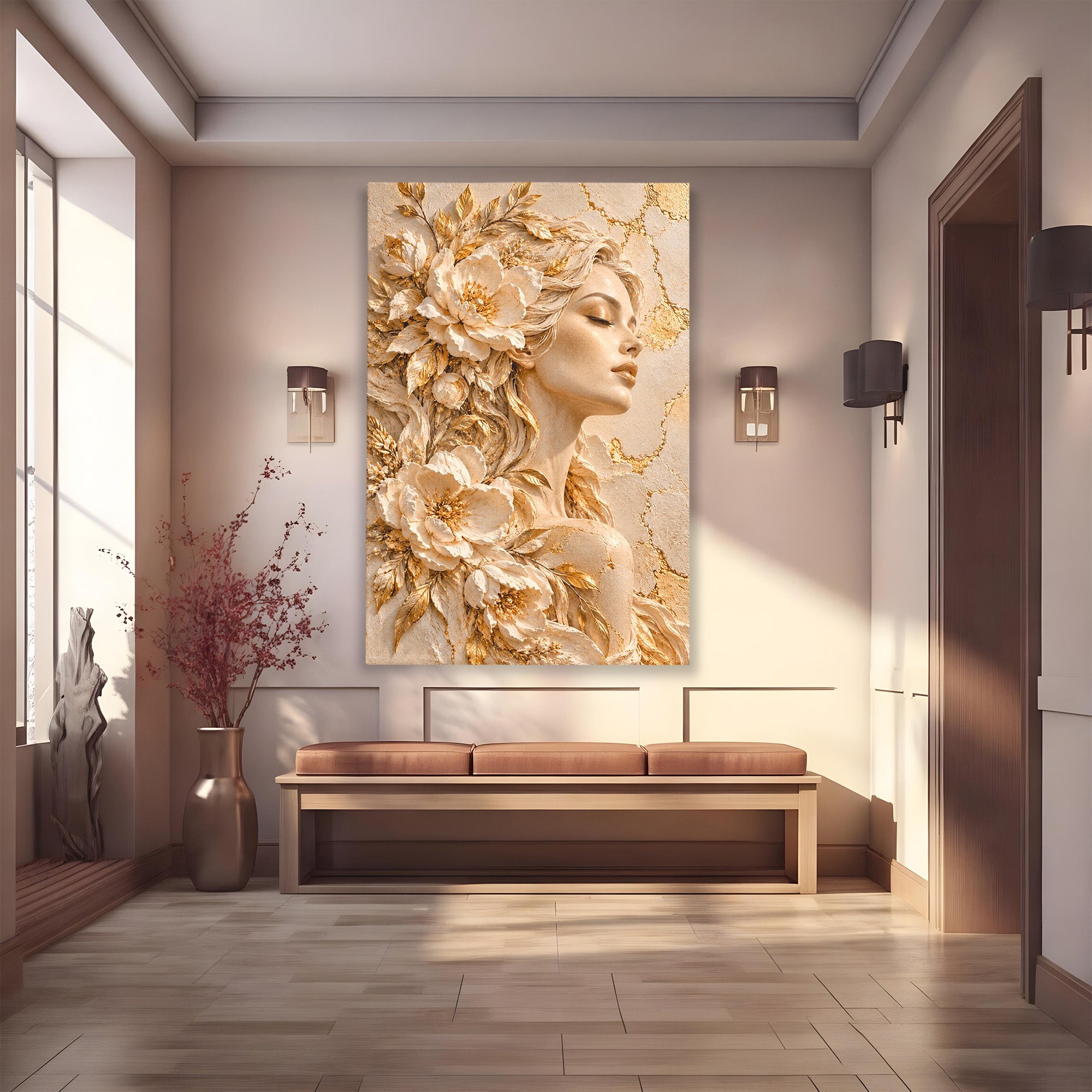 Tablou Canvas Premium LuxCanva® PI1424, Zeița Florilor, Divin, Femeie, Portret, Eleganță, Culori Vibrante, Living, Dormitor