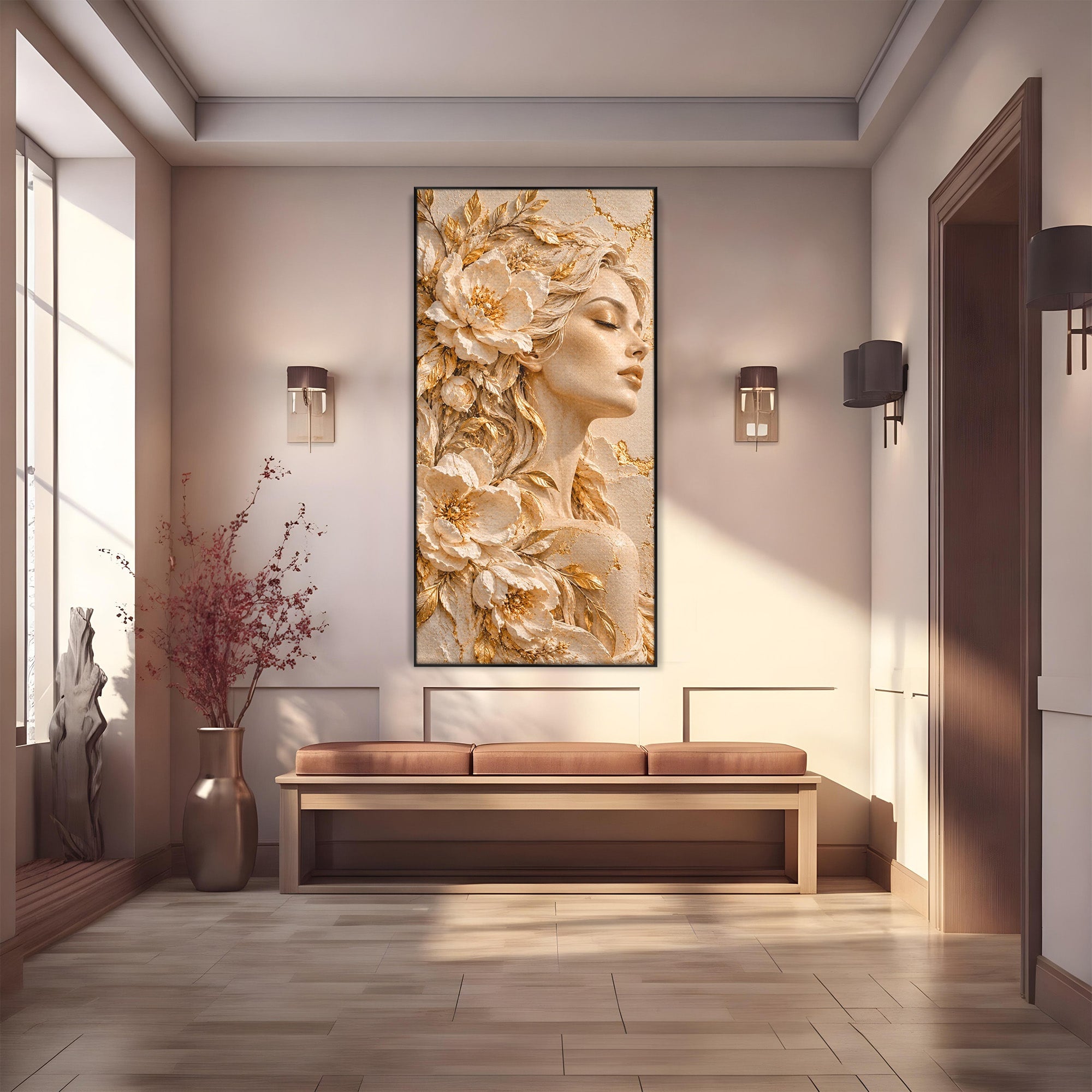 Tablou Canvas Premium LuxCanva® PI1424, Zeița Florilor, Divin, Femeie, Portret, Eleganță, Culori Vibrante, Living, Dormitor