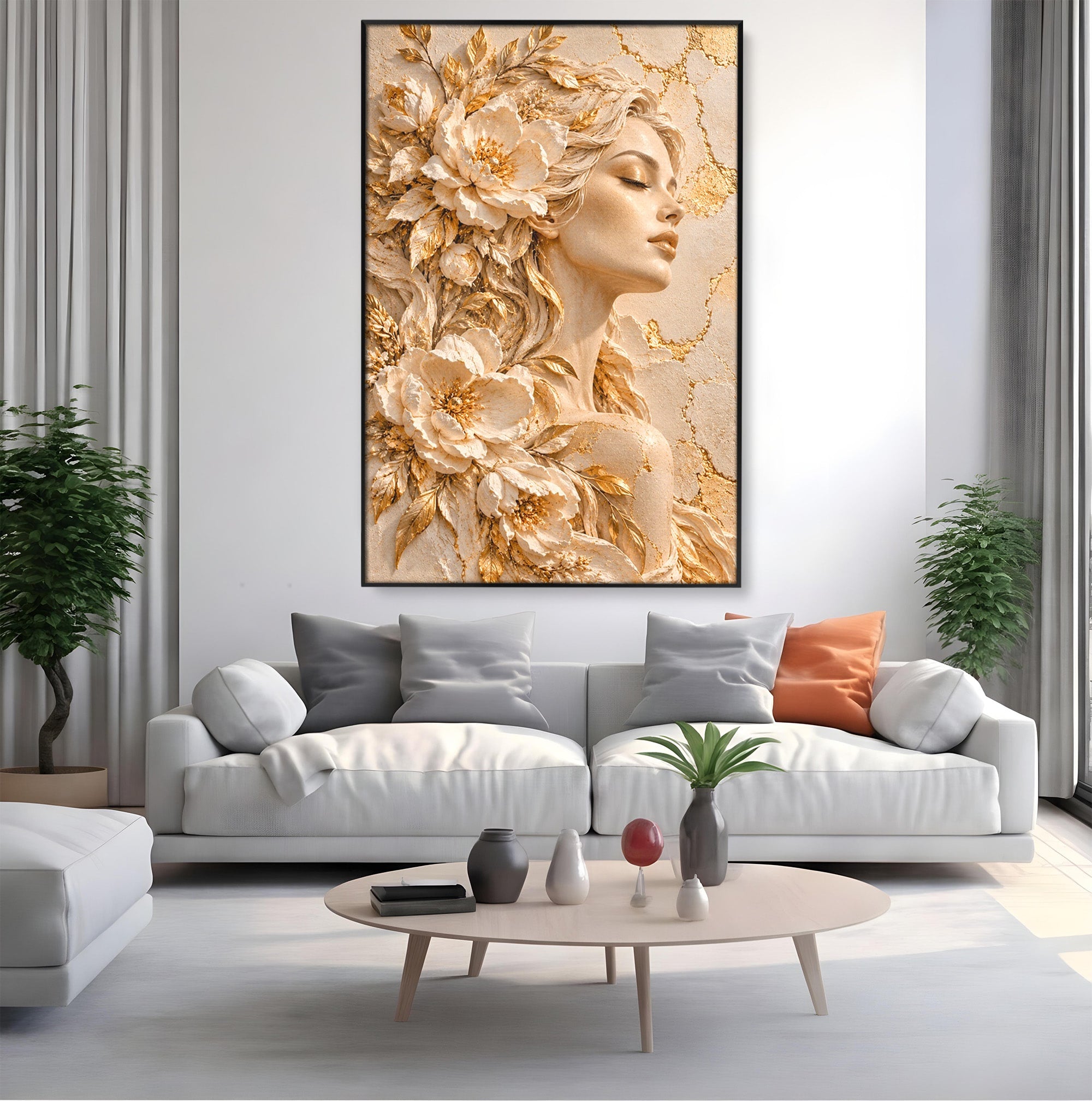 Tablou Canvas Premium LuxCanva® PI1424, Zeița Florilor, Divin, Femeie, Portret, Eleganță, Culori Vibrante, Living, Dormitor