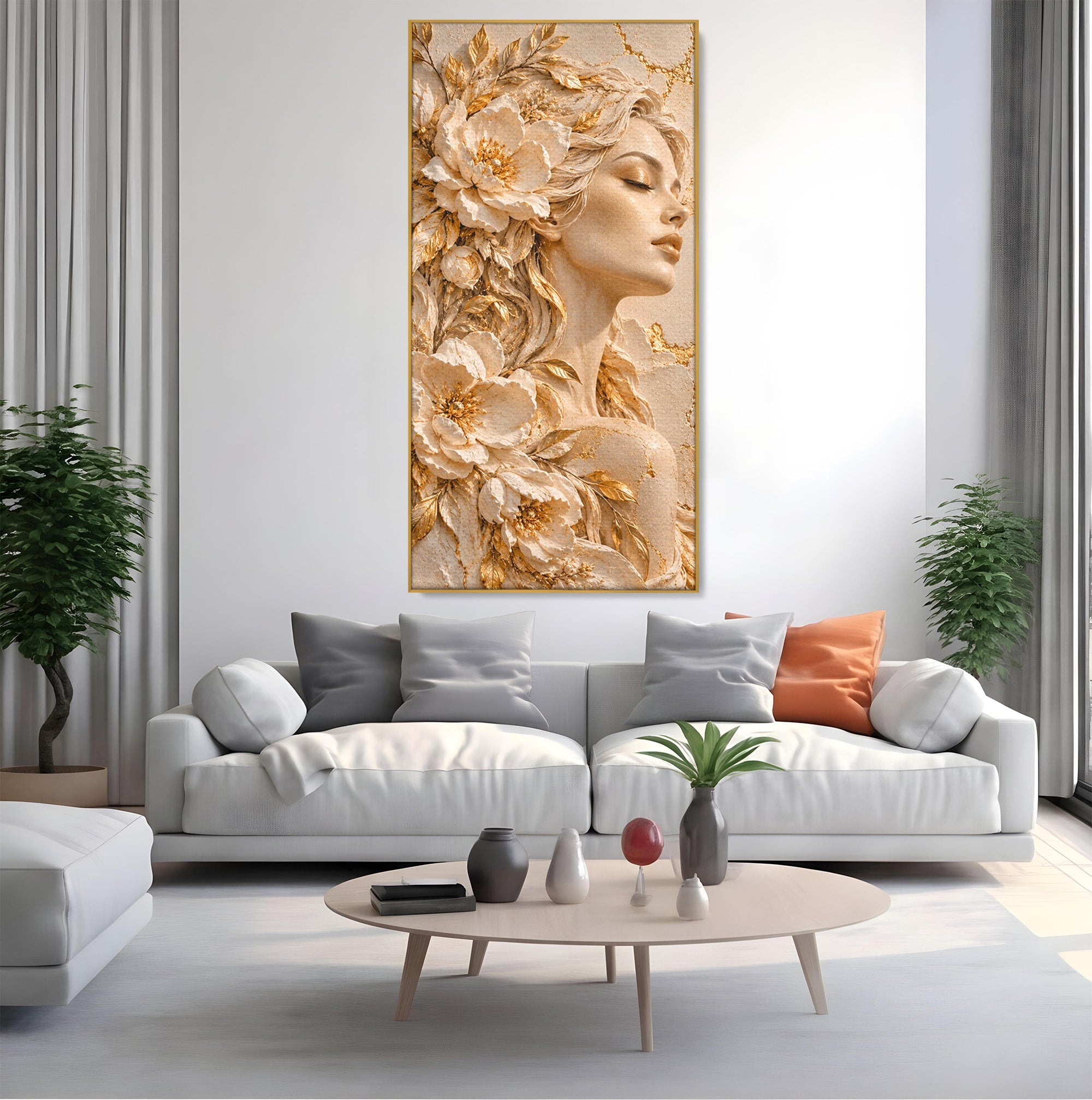 Tablou Canvas Premium LuxCanva® PI1424, Zeița Florilor, Divin, Femeie, Portret, Eleganță, Culori Vibrante, Living, Dormitor