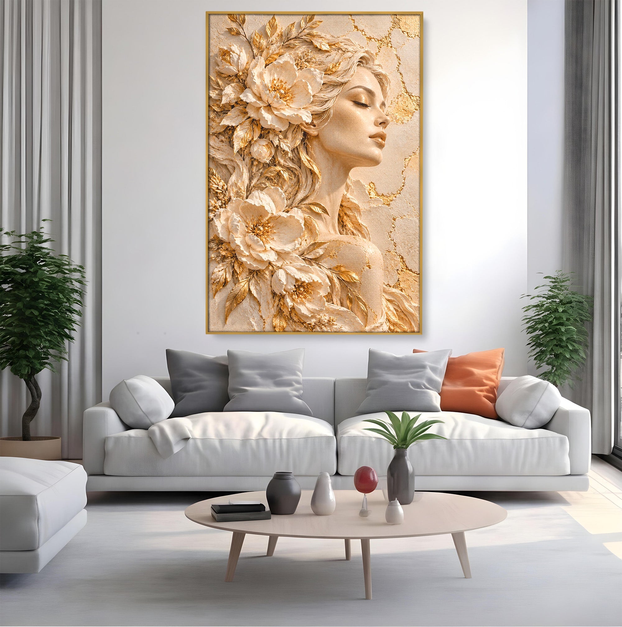 Tablou Canvas Premium LuxCanva® PI1424, Zeița Florilor, Divin, Femeie, Portret, Eleganță, Culori Vibrante, Living, Dormitor