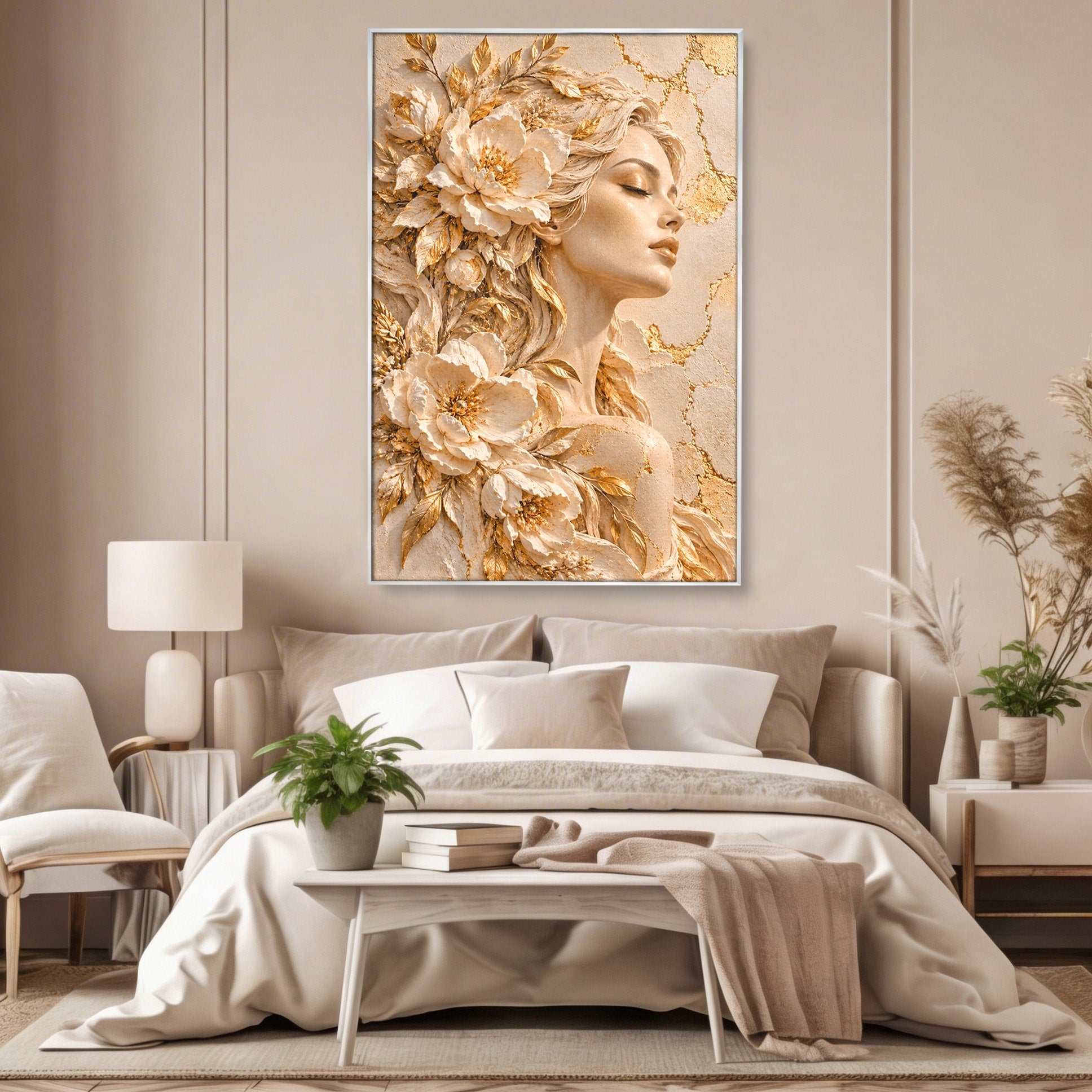 Tablou Canvas Premium LuxCanva® PI1424, Zeița Florilor, Divin, Femeie, Portret, Eleganță, Culori Vibrante, Living, Dormitor