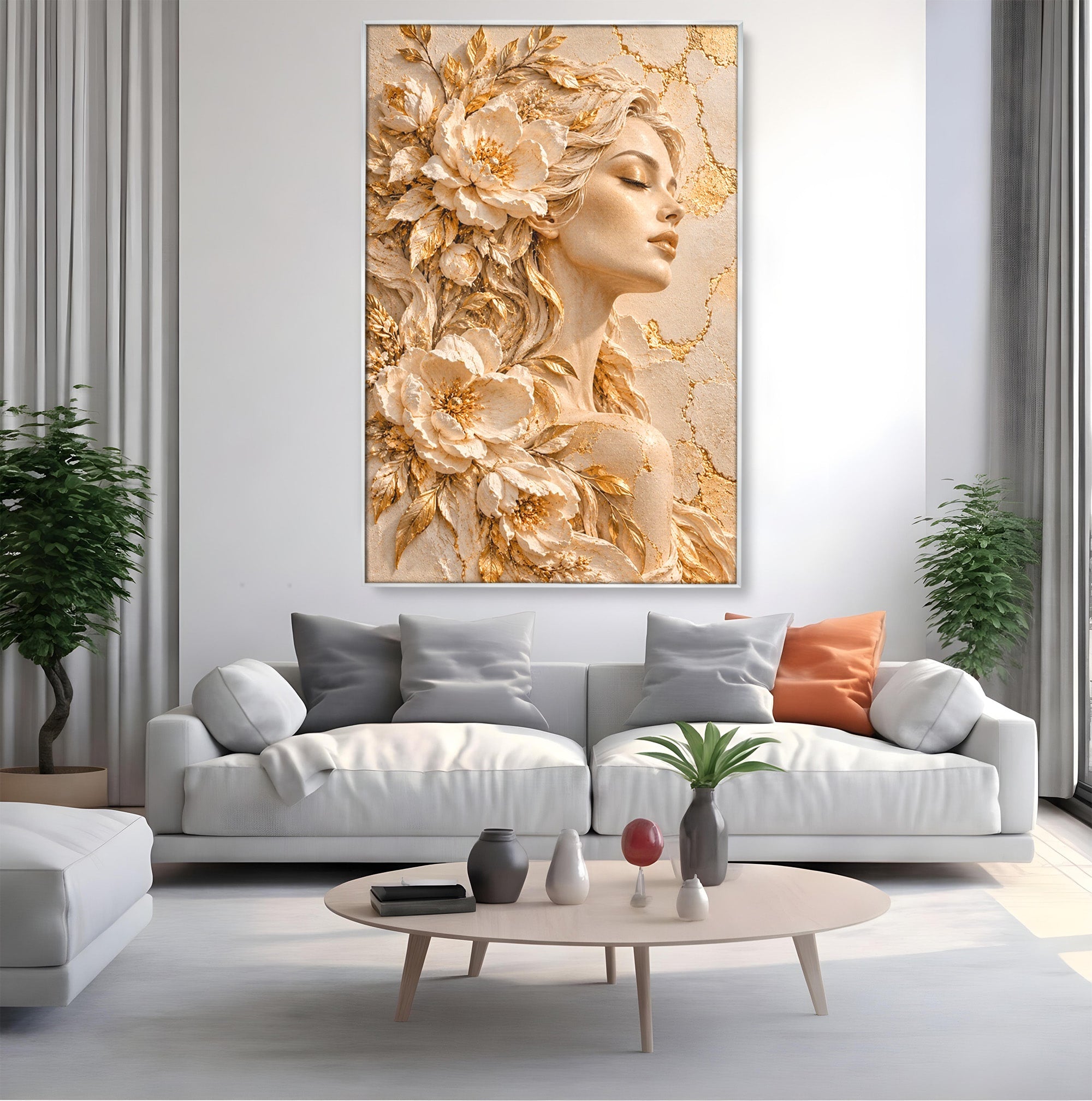 Tablou Canvas Premium LuxCanva® PI1424, Zeița Florilor, Divin, Femeie, Portret, Eleganță, Culori Vibrante, Living, Dormitor