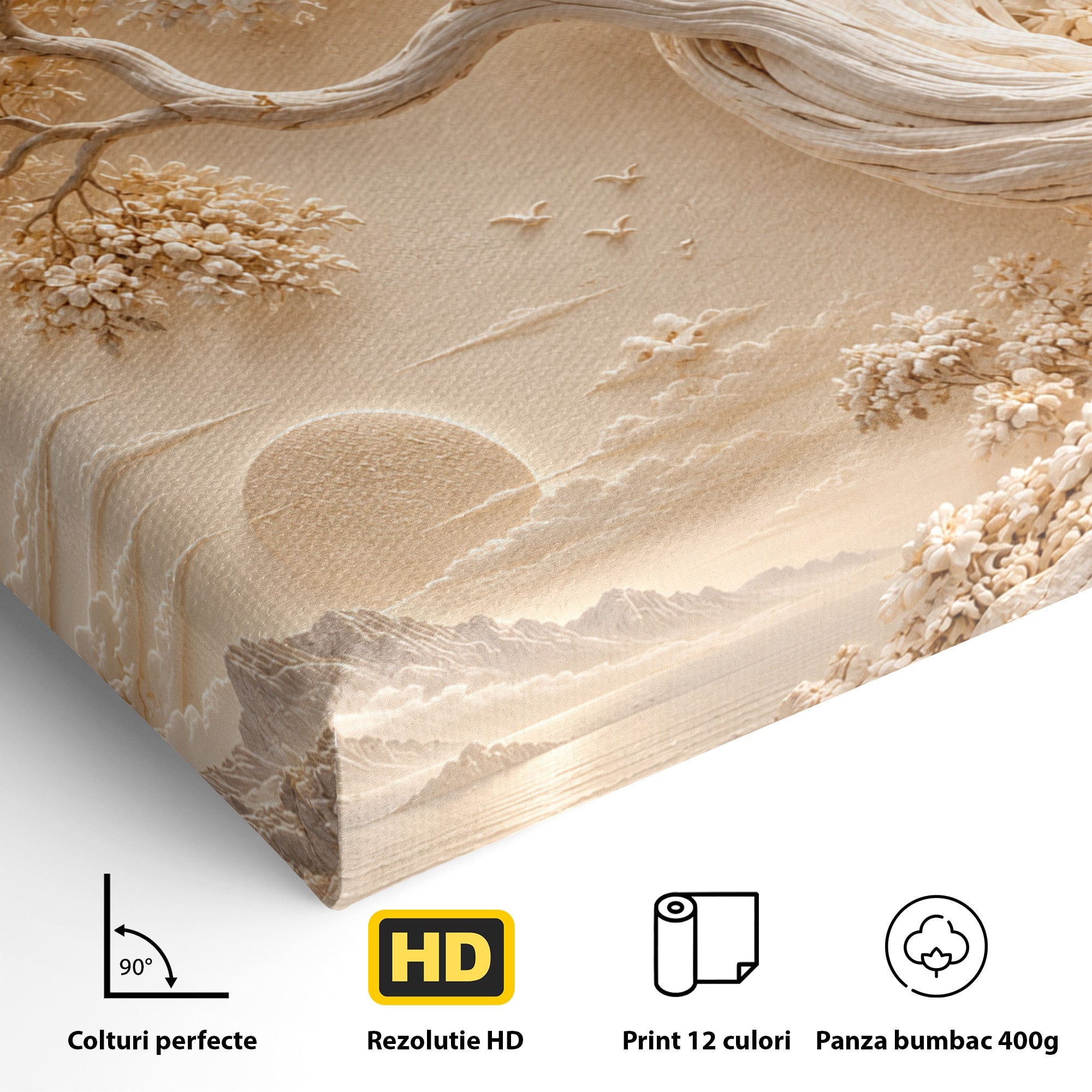 Tablou Canvas Premium LuxCanva® PI1425, Copac In Relief, Arbore, Peisaj, Apus, Natura, Culori Vibrante, Living, Dormitor