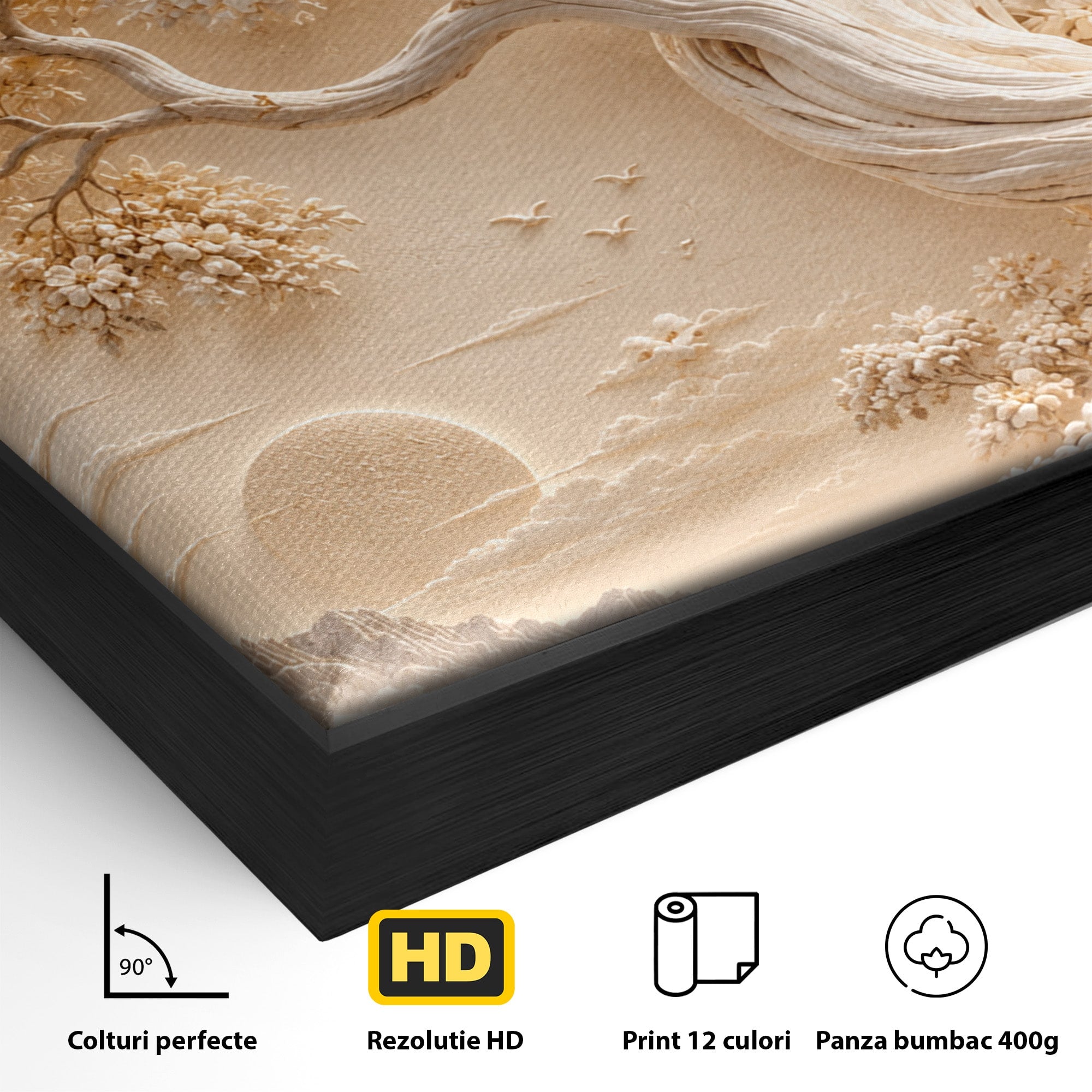 Tablou Canvas Premium LuxCanva® PI1425, Copac In Relief, Arbore, Peisaj, Apus, Natura, Culori Vibrante, Living, Dormitor