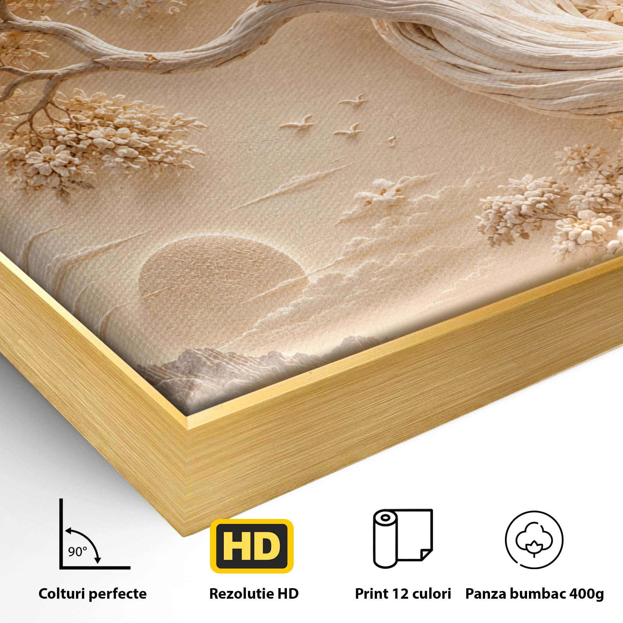 Tablou Canvas Premium LuxCanva® PI1425, Copac In Relief, Arbore, Peisaj, Apus, Natura, Culori Vibrante, Living, Dormitor