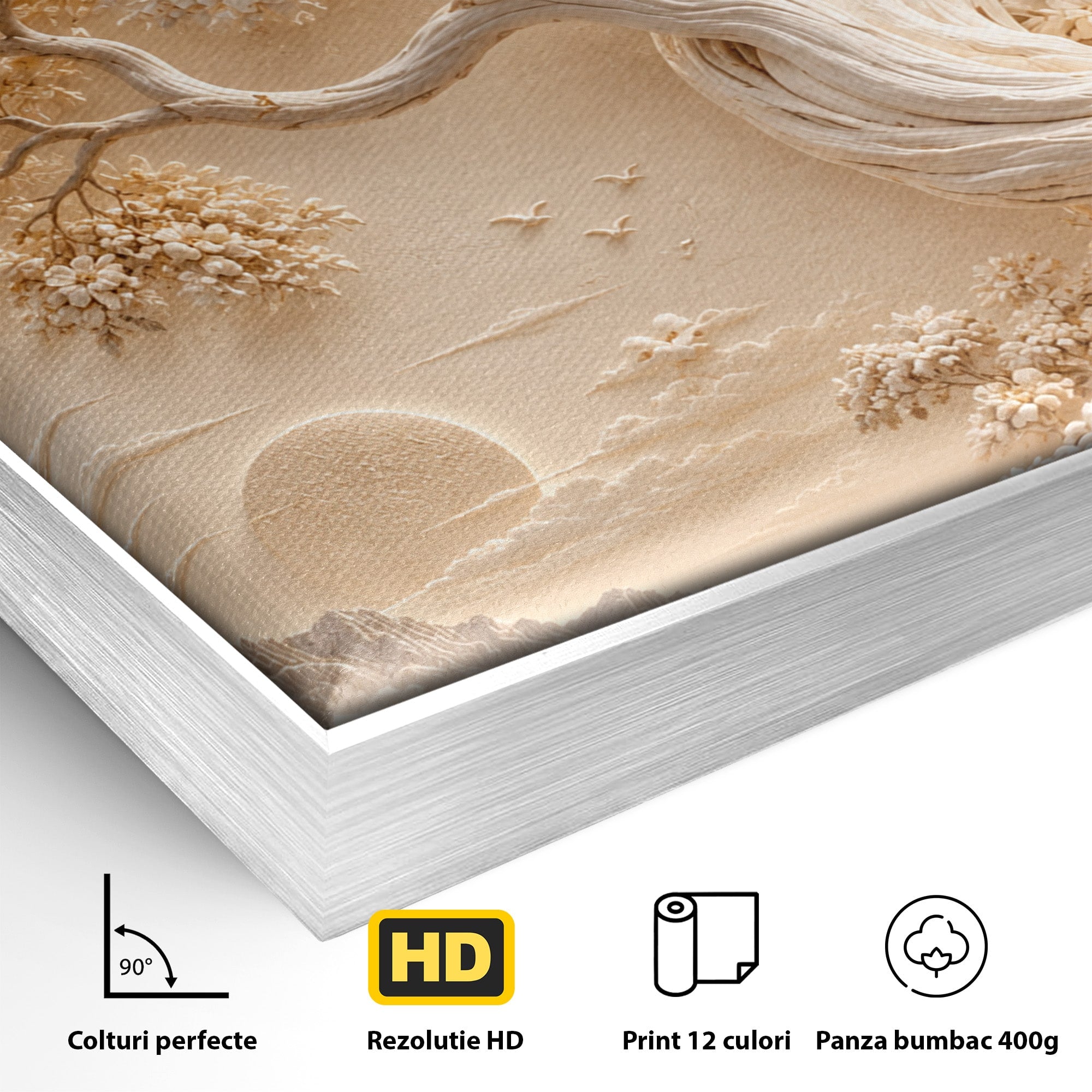 Tablou Canvas Premium LuxCanva® PI1425, Copac In Relief, Arbore, Peisaj, Apus, Natura, Culori Vibrante, Living, Dormitor