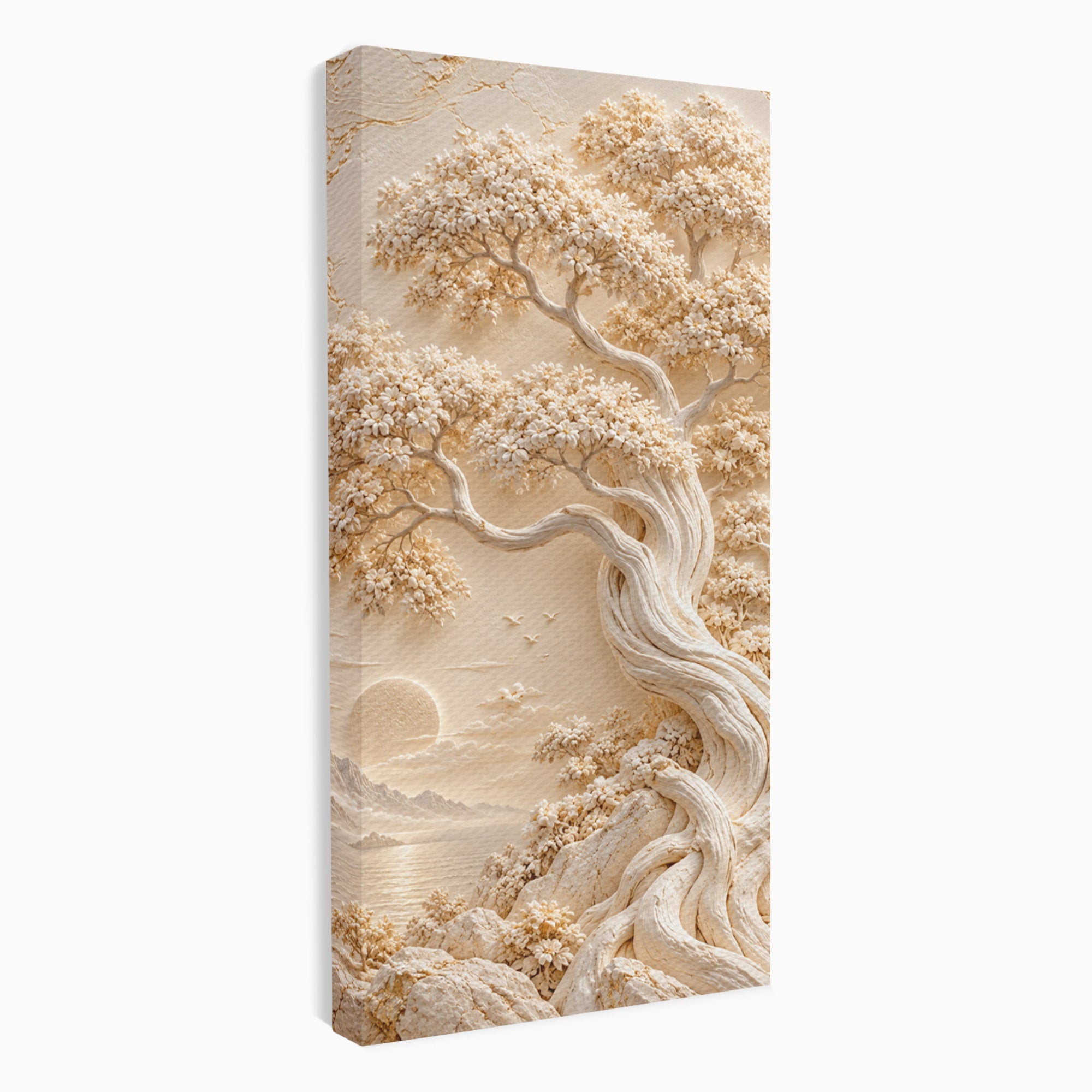 Tablou Canvas Premium LuxCanva® PI1425, Copac In Relief, Arbore, Peisaj, Apus, Natura, Culori Vibrante, Living, Dormitor