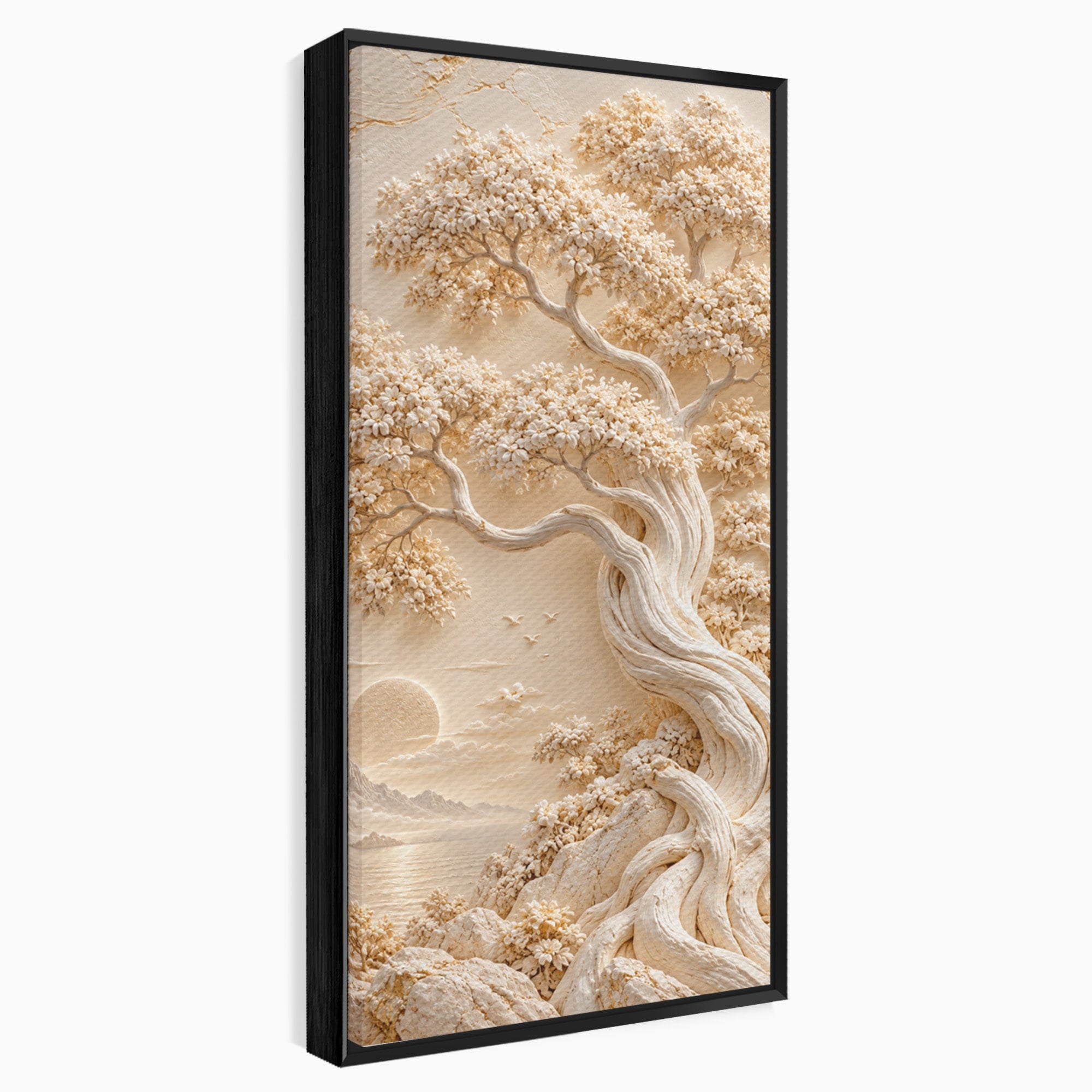 Tablou Canvas Premium LuxCanva® PI1425, Copac In Relief, Arbore, Peisaj, Apus, Natura, Culori Vibrante, Living, Dormitor