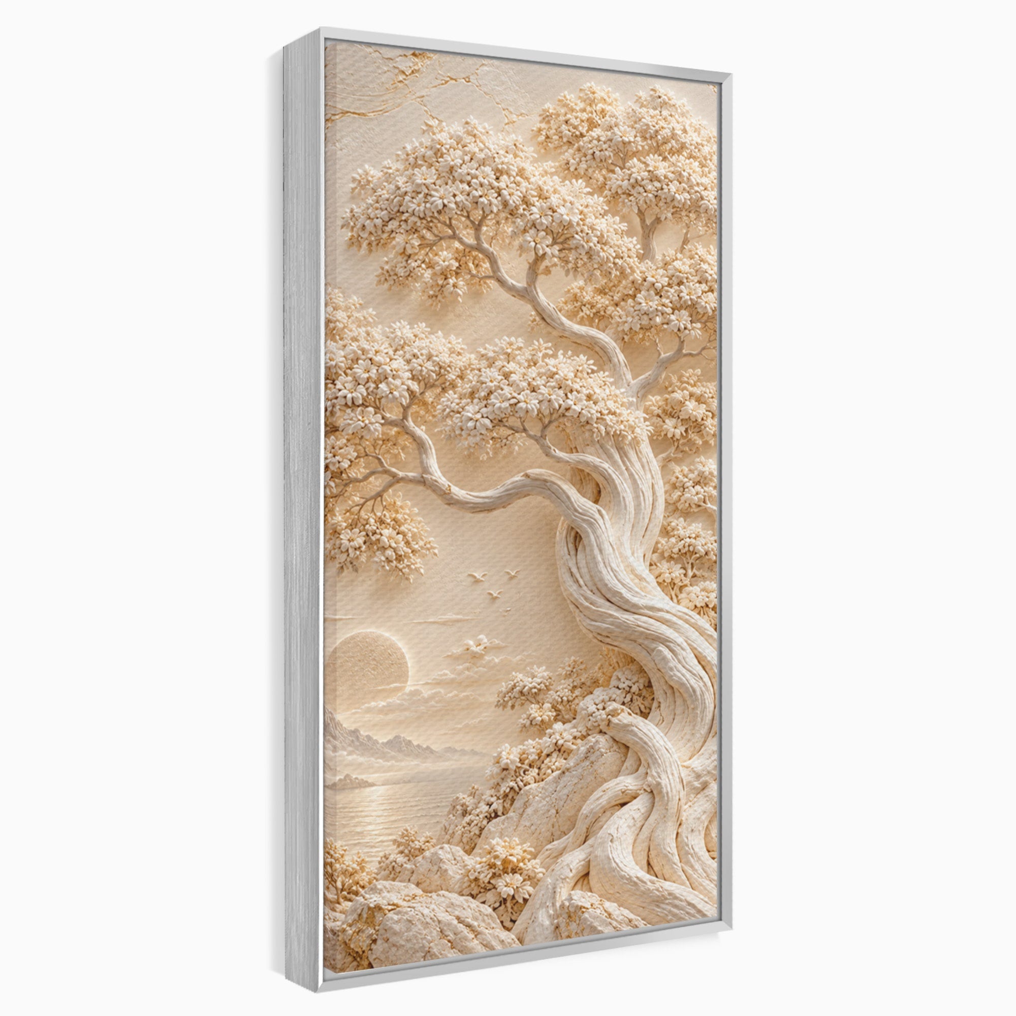 Tablou Canvas Premium LuxCanva® PI1425, Copac In Relief, Arbore, Peisaj, Apus, Natura, Culori Vibrante, Living, Dormitor
