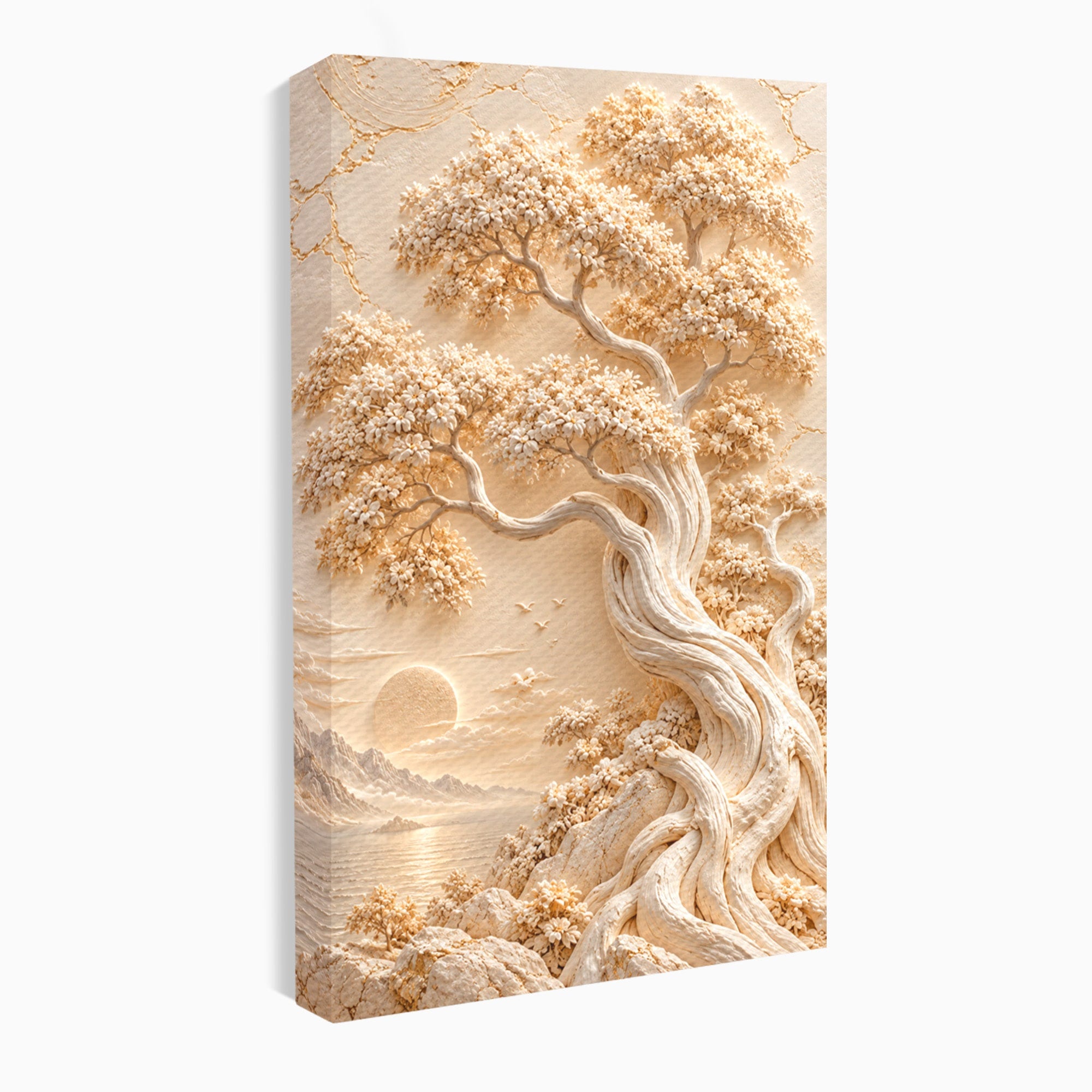 Tablou Canvas Premium LuxCanva® PI1425, Copac In Relief, Arbore, Peisaj, Apus, Natura, Culori Vibrante, Living, Dormitor
