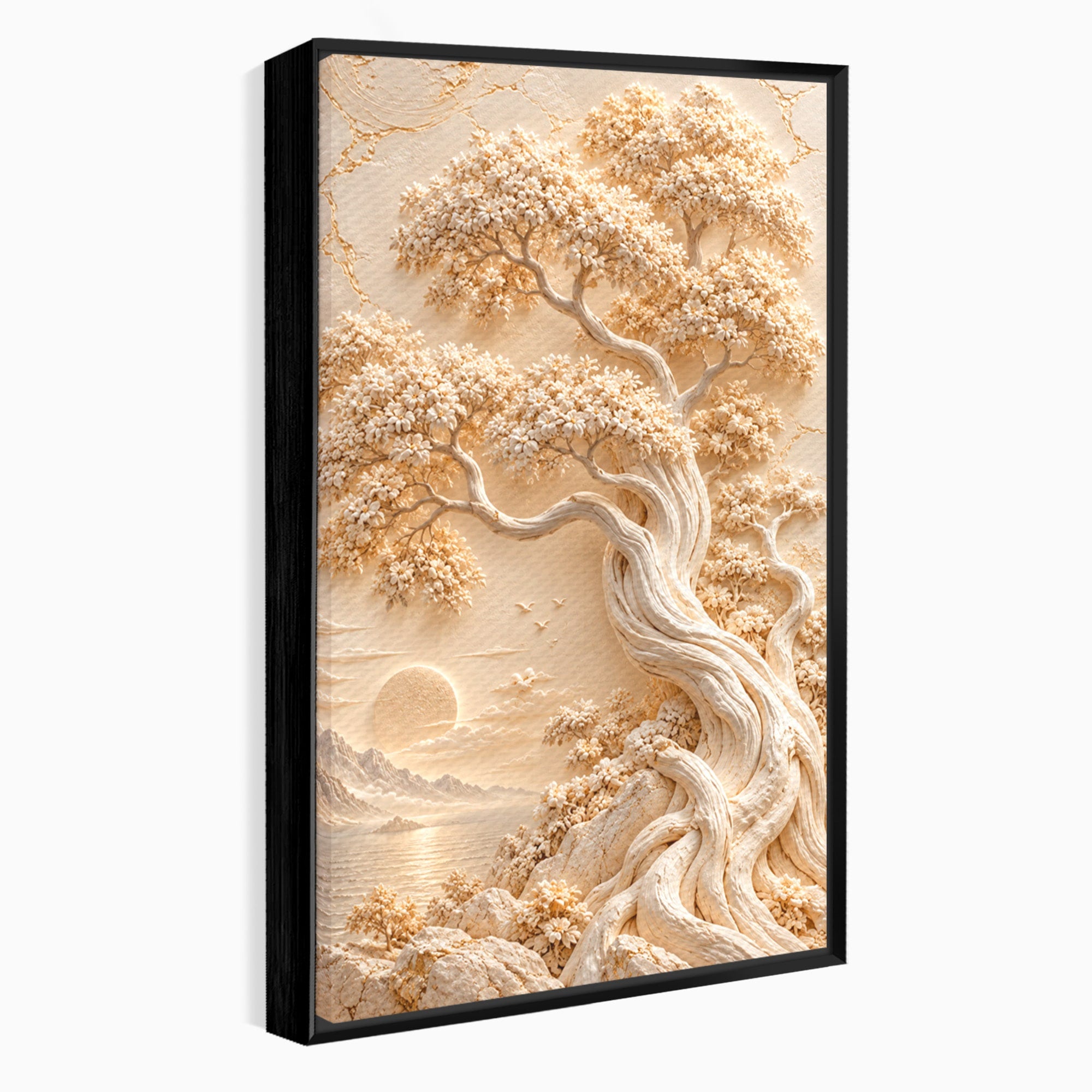 Tablou Canvas Premium LuxCanva® PI1425, Copac In Relief, Arbore, Peisaj, Apus, Natura, Culori Vibrante, Living, Dormitor