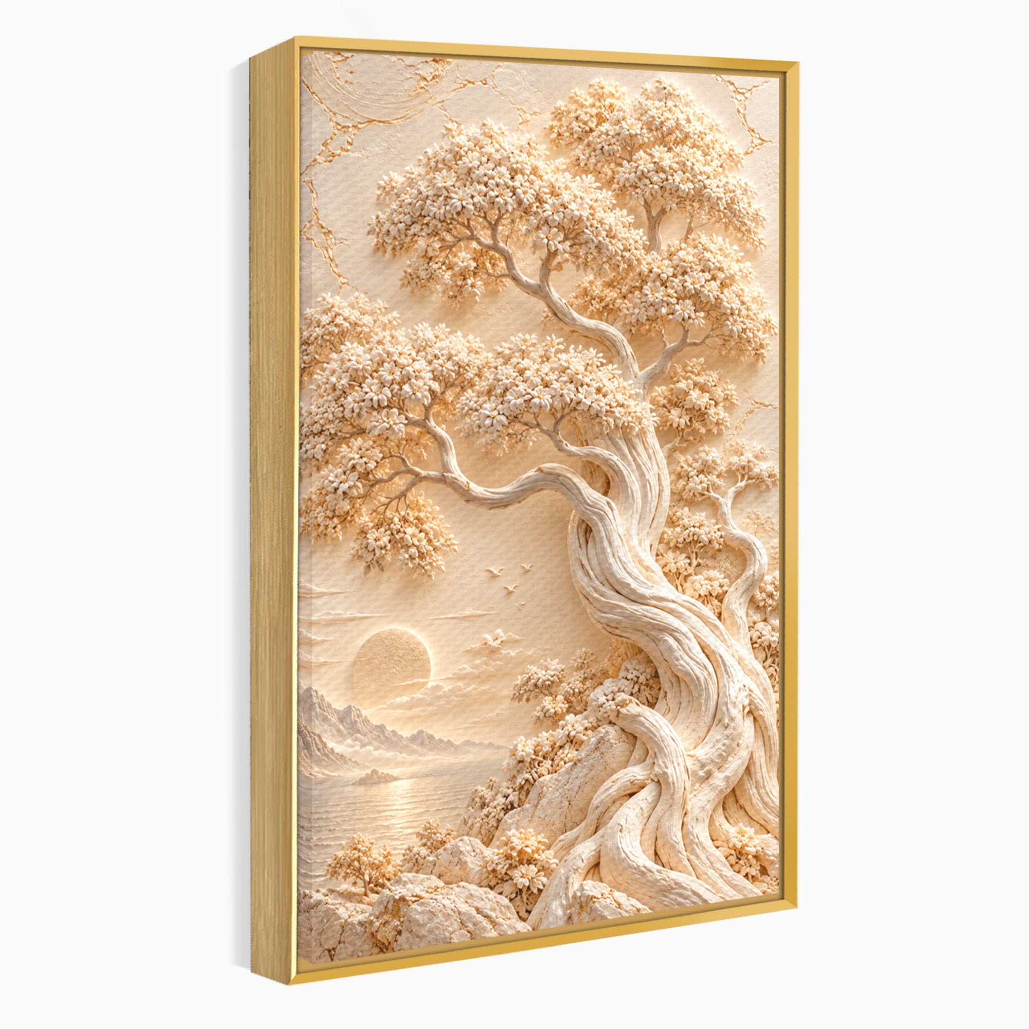 Tablou Canvas Premium LuxCanva® PI1425, Copac In Relief, Arbore, Peisaj, Apus, Natura, Culori Vibrante, Living, Dormitor
