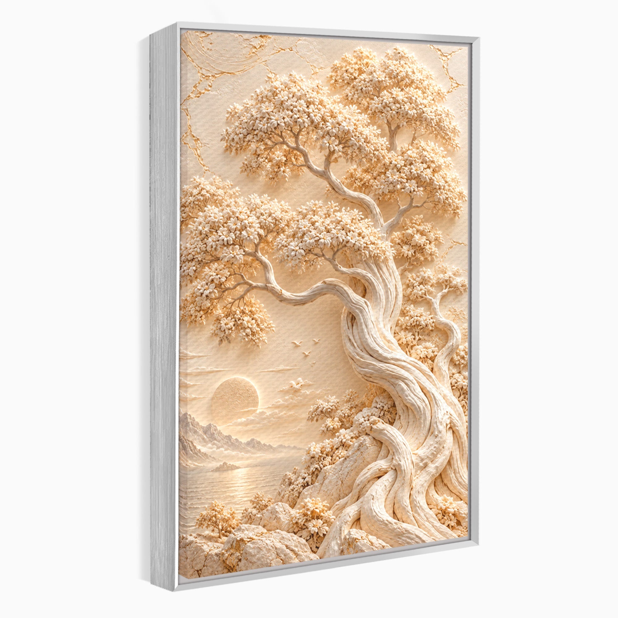 Tablou Canvas Premium LuxCanva® PI1425, Copac In Relief, Arbore, Peisaj, Apus, Natura, Culori Vibrante, Living, Dormitor