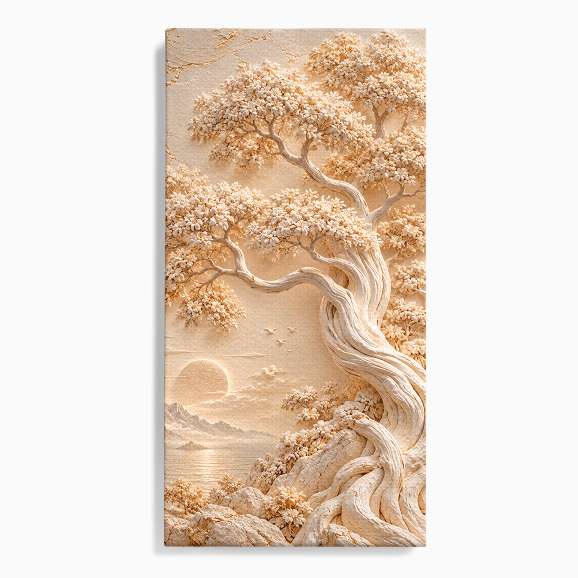 Tablou Canvas Premium LuxCanva® PI1425, Copac In Relief, Arbore, Peisaj, Apus, Natura, Culori Vibrante, Living, Dormitor
